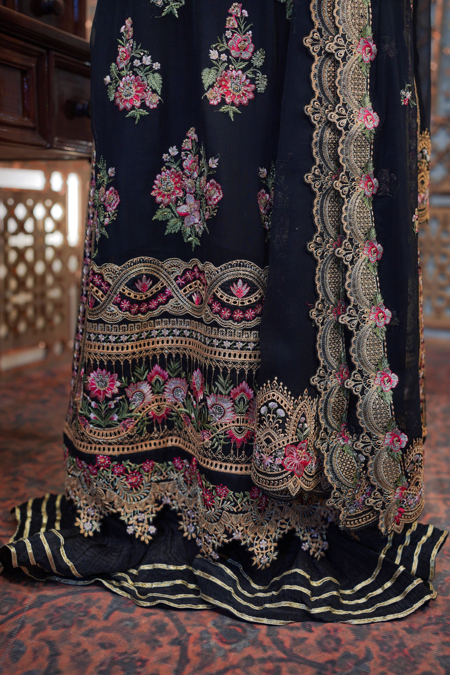 Rs 29500 Aneelas Stitched Emb Chiffon With Ada Work 3pc [FC-12] [Dispatch Time 2 Months]