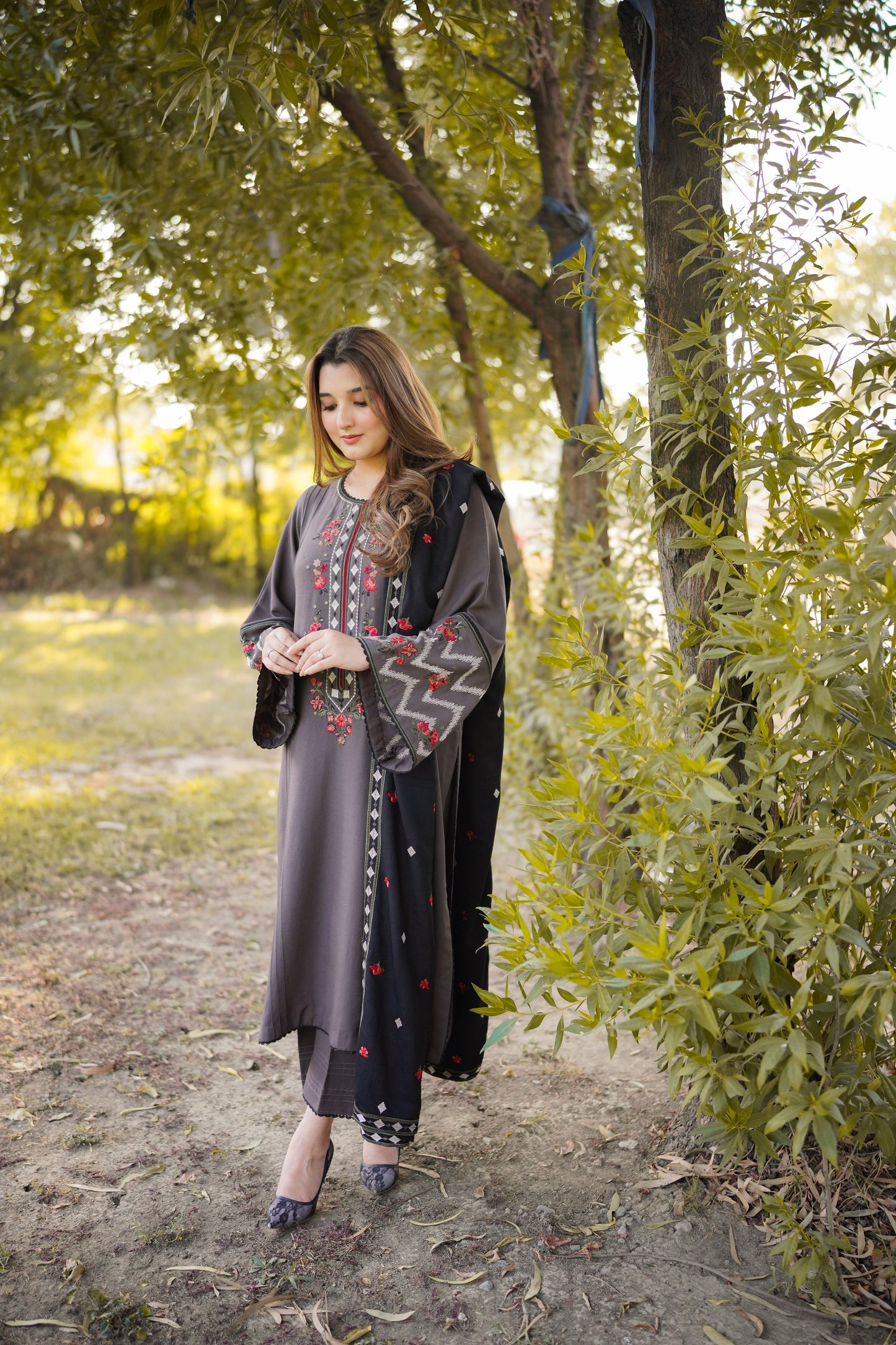 Rs 6500 Aneelas Stitched Karandi Emb Shirt Trouser 2pc [KR-06] [Dispatch Time 2 Months]