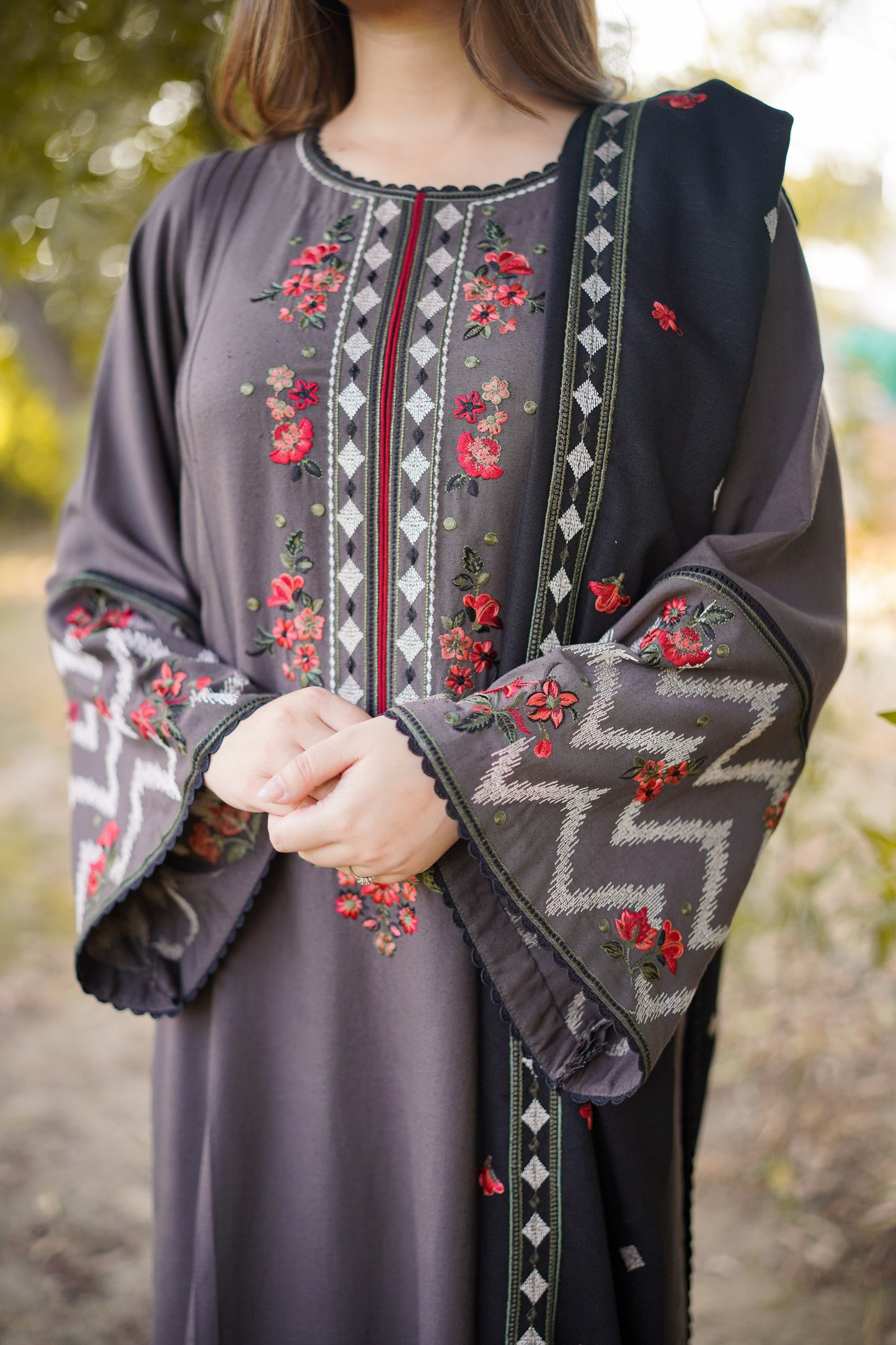 Rs 6500 Aneelas Stitched Karandi Emb Shirt Trouser 2pc [KR-06] [Dispatch Time 2 Months]