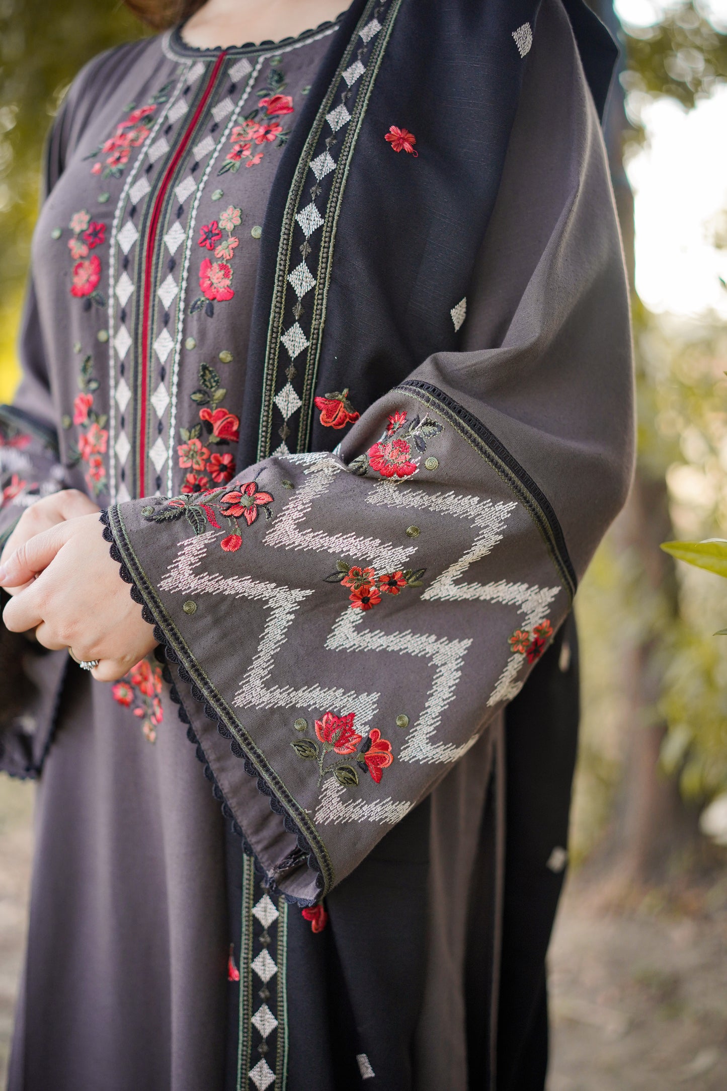 Rs 6500 Aneelas Stitched Karandi Emb Shirt Trouser 2pc [KR-06] [Dispatch Time 2 Months]