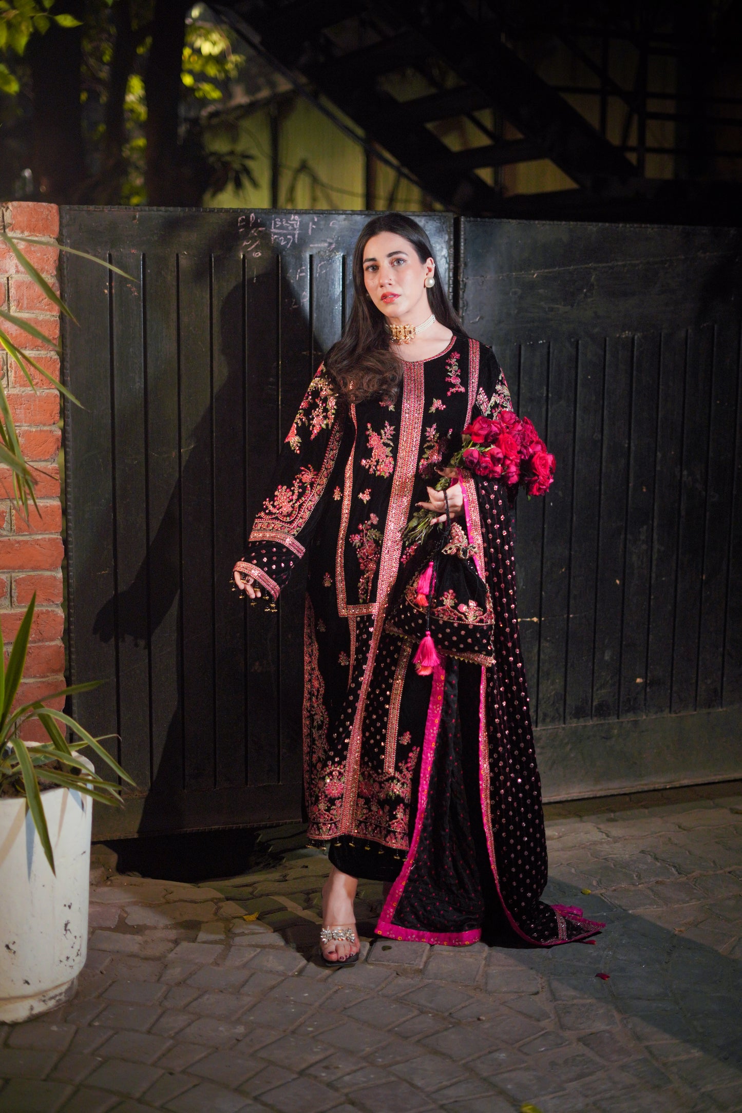 Aneelas Stitched wedding velvet shirt velvet heavy shawl and velvet trouser [Dispatch Time 3 months]