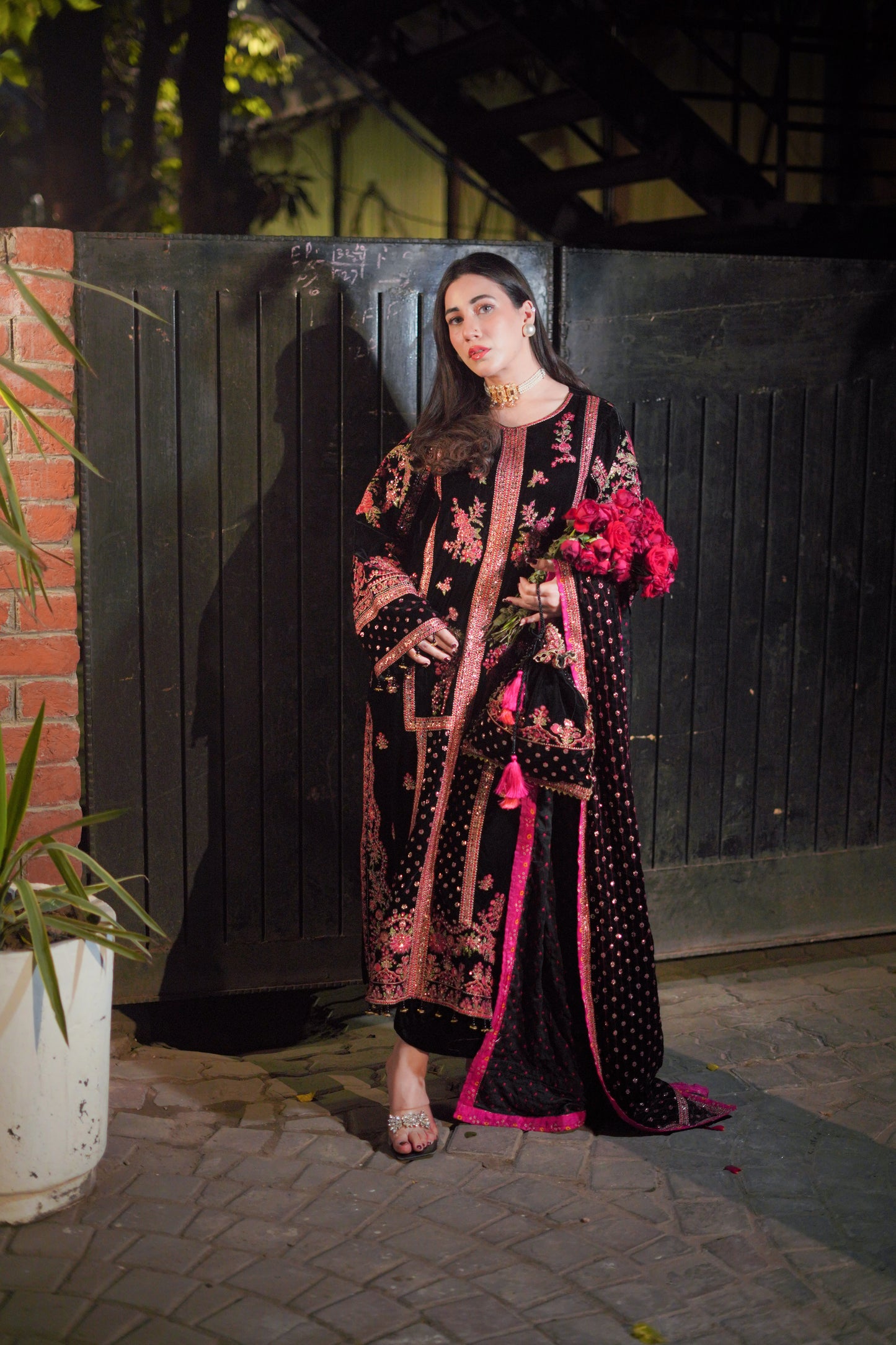 Aneelas Stitched wedding velvet shirt velvet heavy shawl and velvet trouser [Dispatch Time 3 months]