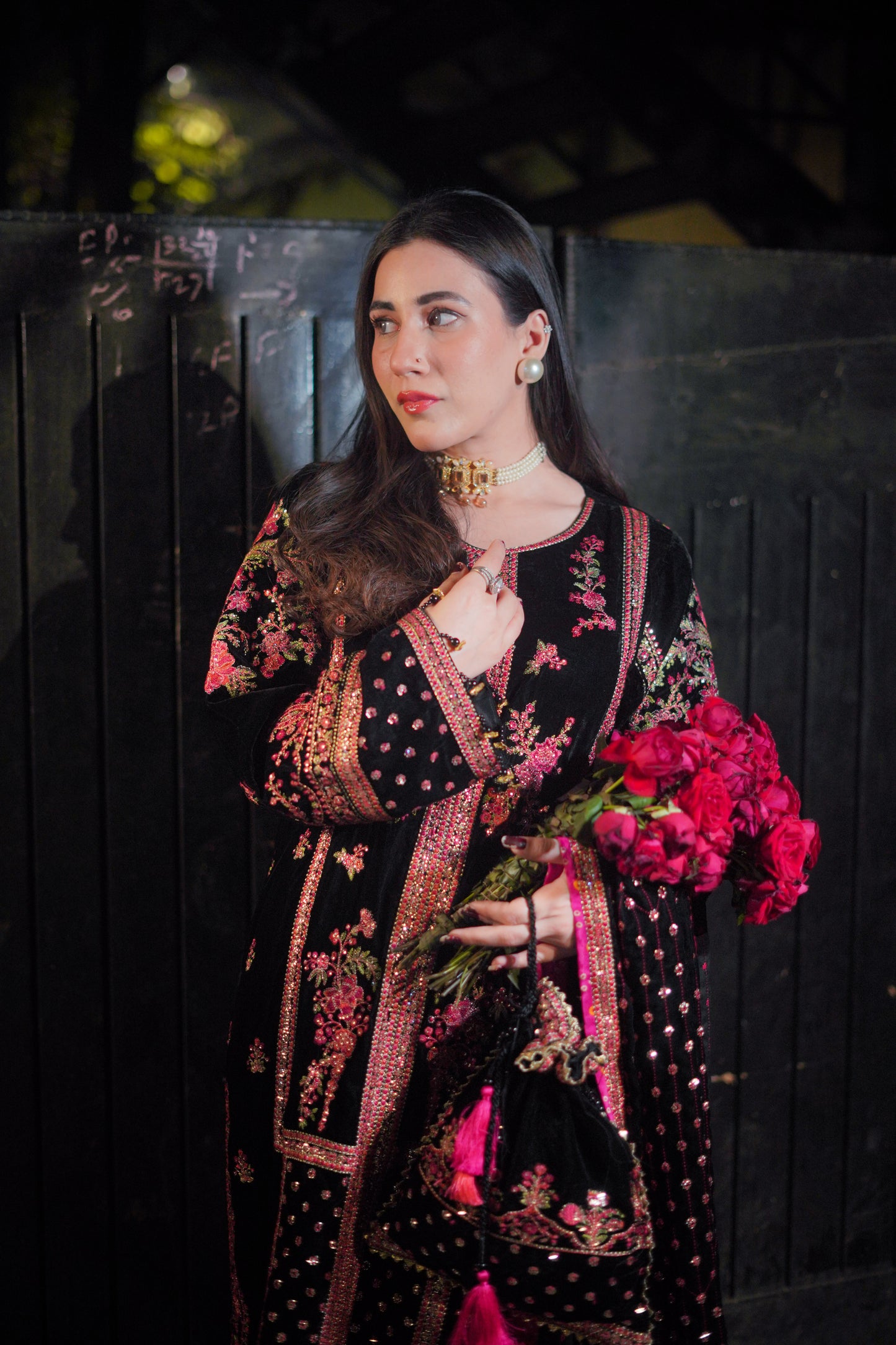Aneelas Stitched wedding velvet shirt velvet heavy shawl and velvet trouser [Dispatch Time 3 months]