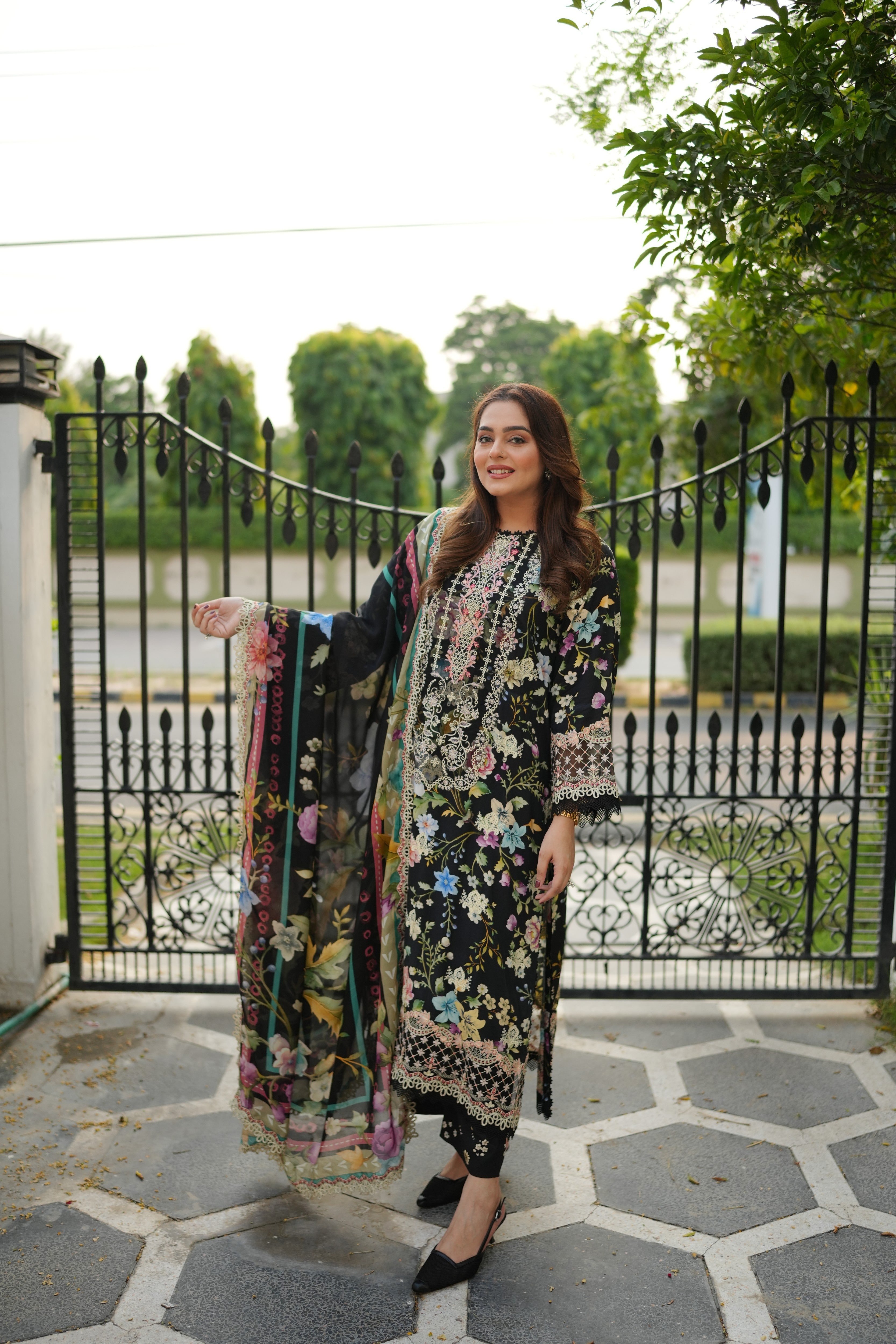 Aneelas Twill Print Emb 3pc Silk Duppata [VC-26-19-D] [Dispatch Time 2 Months]