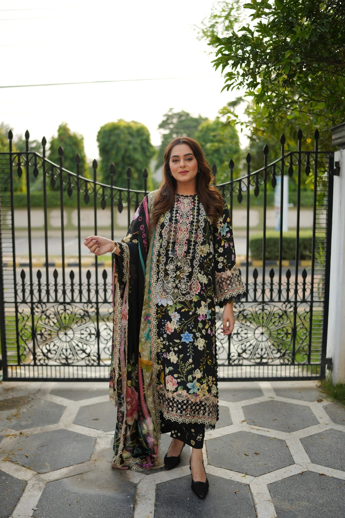 Aneelas Twill Print Emb 3pc Twill Shawl [VC-26-19-C] [Dispatch Time 2 Months]