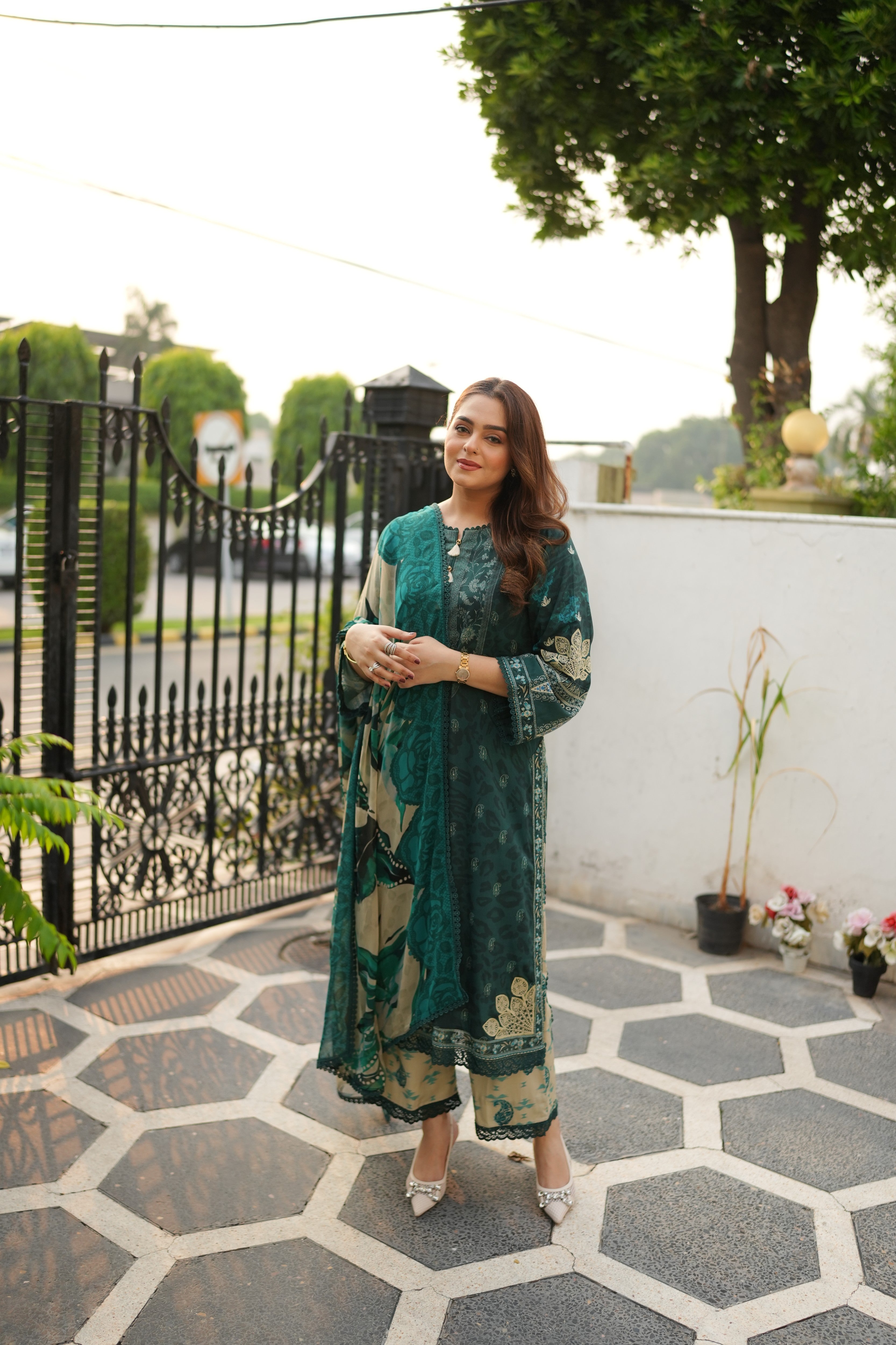 Aneelas Viscose Print Emb 3pc Chiffon Duppata [VC-26-15-B] [Dispatch Time 2.5 Months]