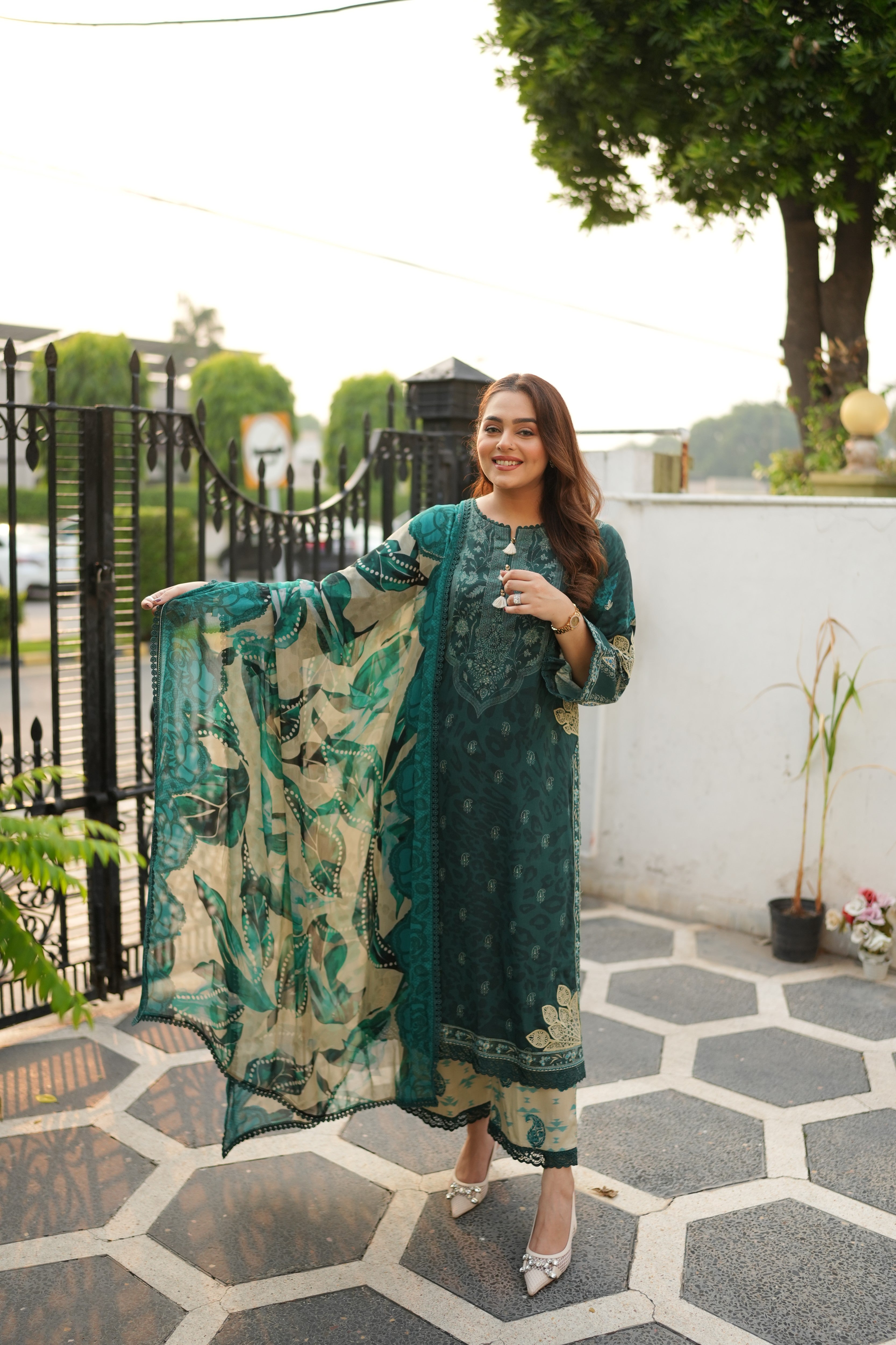 Aneelas Viscose Print Emb 3pc Viscose Duppata [VC-26-15-A] [Dispatch Time 2.5 Months]