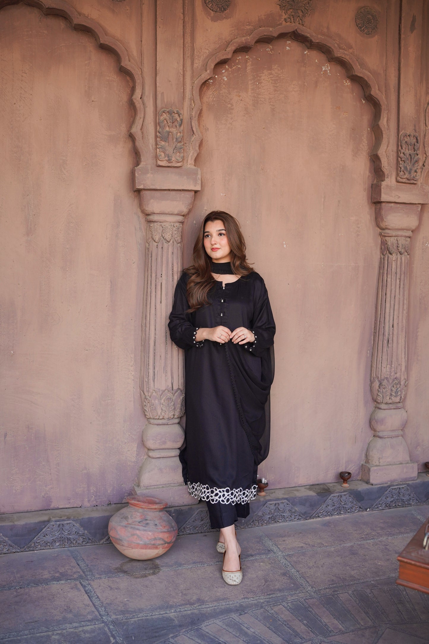 Rs 5800 Aneelas Stitched Cotton Satin Emb Stitched Shirt Trouser [SL-01] [Dispatch Time 2 Months]