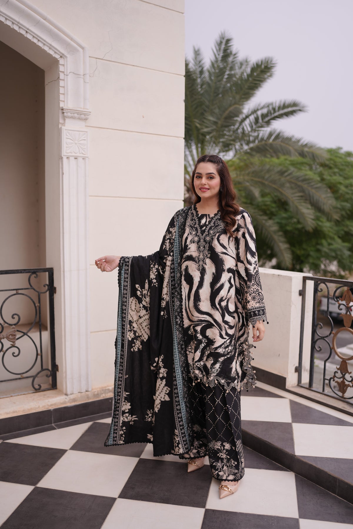 Aneelas Viscose Print Emb 3pc Viscose Duppata [WPR-26-12-A] [Dispatch Time 2 Months]