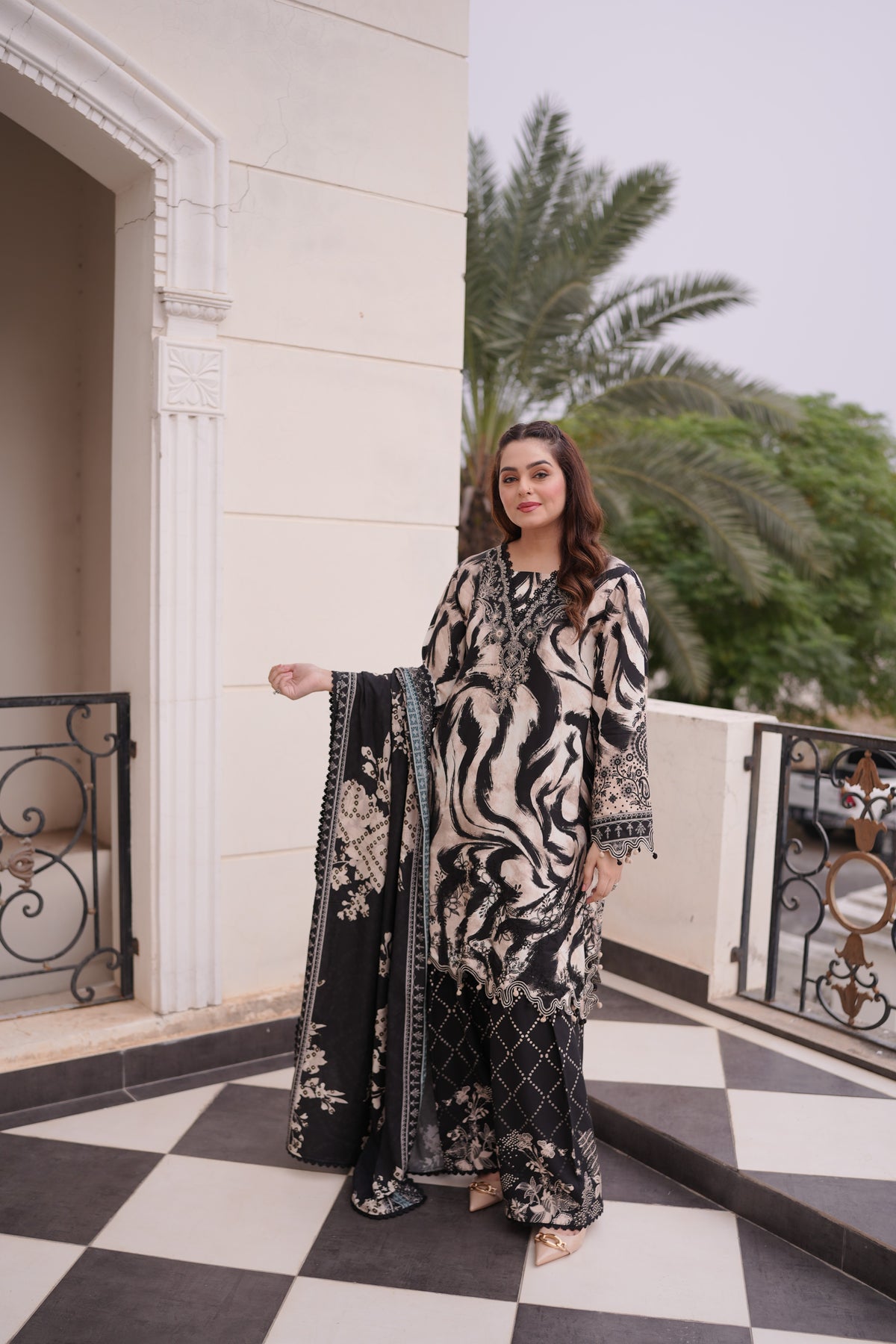 Aneelas Viscose Print Emb 3pc Viscose Duppata [WPR-26-12-A] [Dispatch Time 2 Months]
