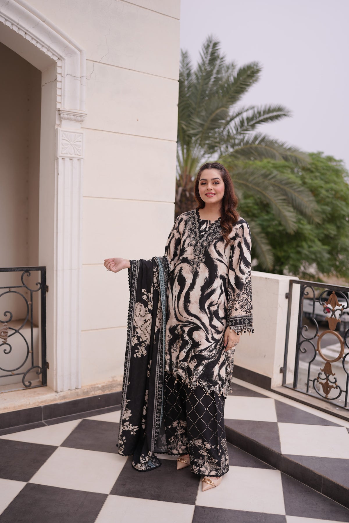 Aneelas Viscose Print Emb 3pc Viscose Duppata [WPR-26-12-A] [Dispatch Time 2 Months]
