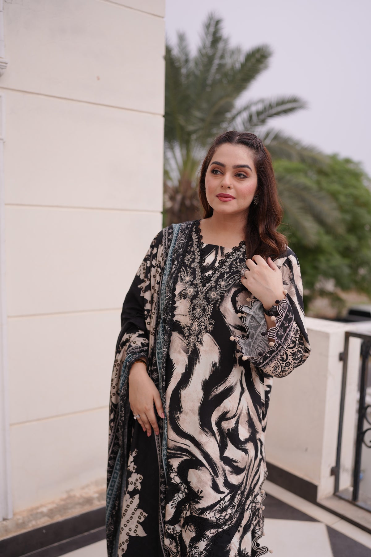 Aneelas Viscose Print Emb 3pc Viscose Duppata [WPR-26-12-A] [Dispatch Time 2 Months]