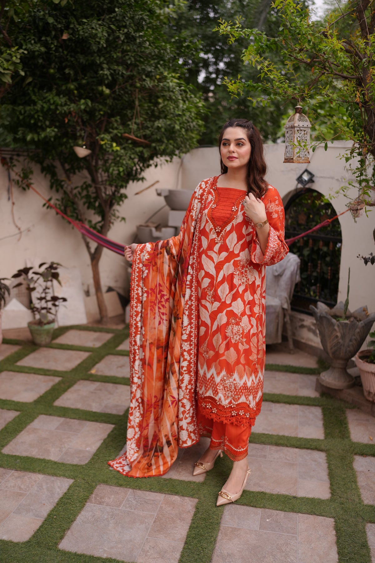 Aneelas Print Emb Twill 3pc Twill Duppata [WPR-26-02-A-B] [Dispatch Time 2.5 Months]