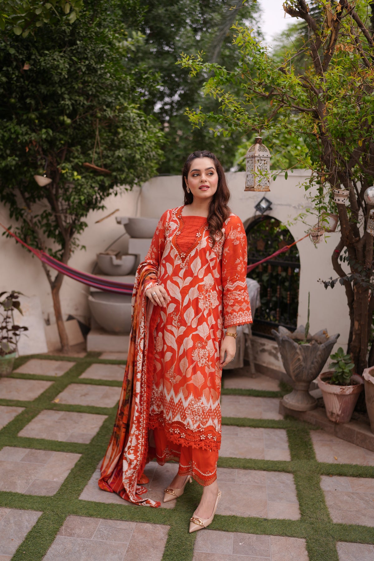Aneelas Print Emb Twill 3pc Twill Duppata [WPR-26-02-A-B] [Dispatch Time 2.5 Months]