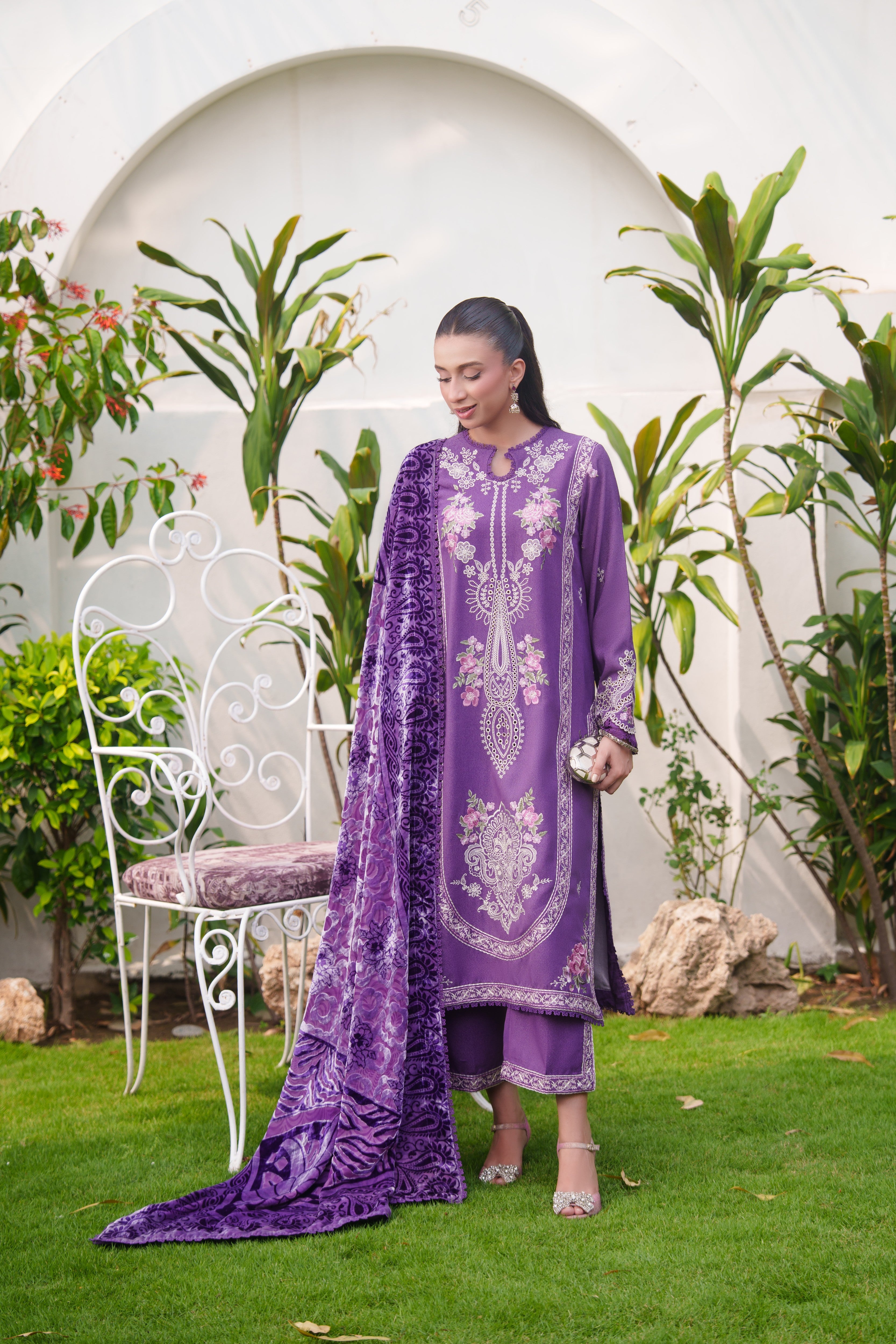 Aneelas Karandi Emb 3pc Palachi Shawl [KR-26-04] [Dispatch Time 2.5 Months]