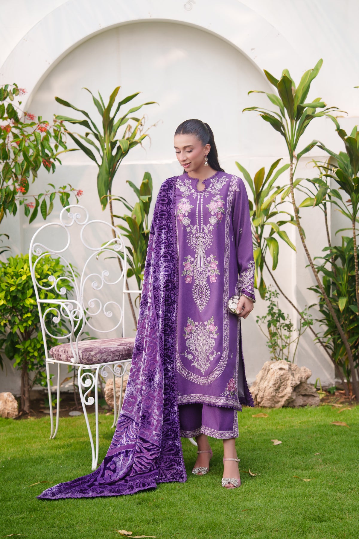 Aneelas Karandi Emb 3pc Palachi Shawl [KR-26-04] [Dispatch Time 2.5 Months]