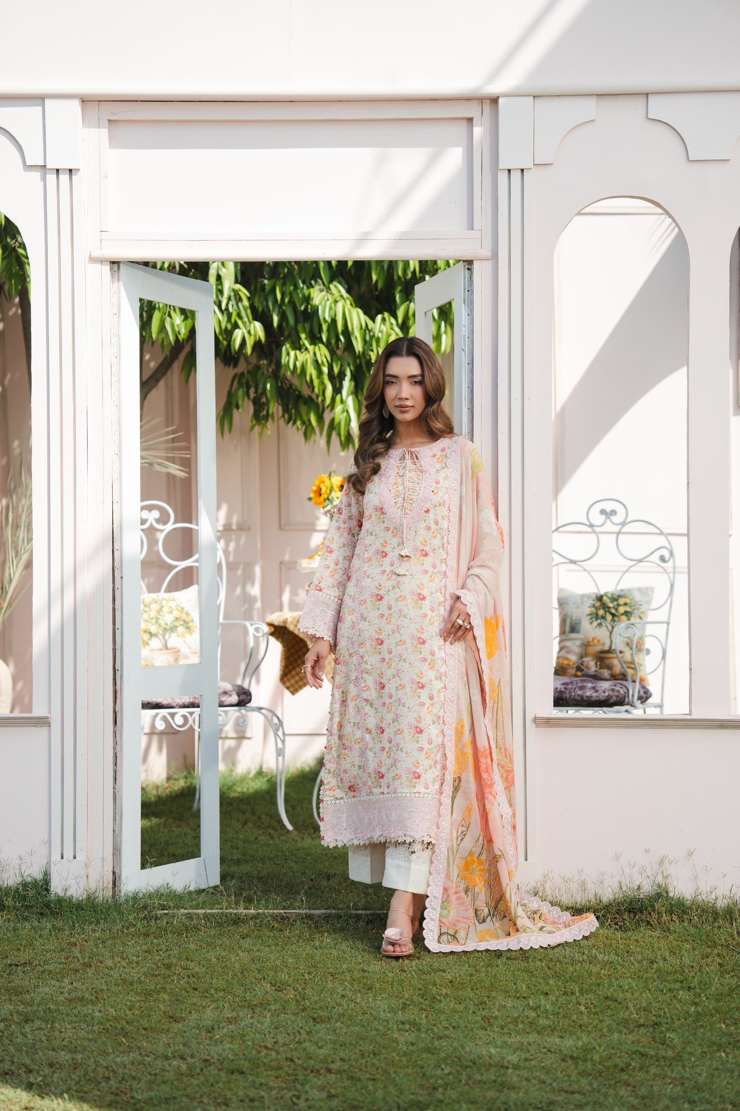 Rs 14500 Aneelas Stitched Print Emb Lawn Print Emb 3pc Chiffon Duppata [SPR-26-38]