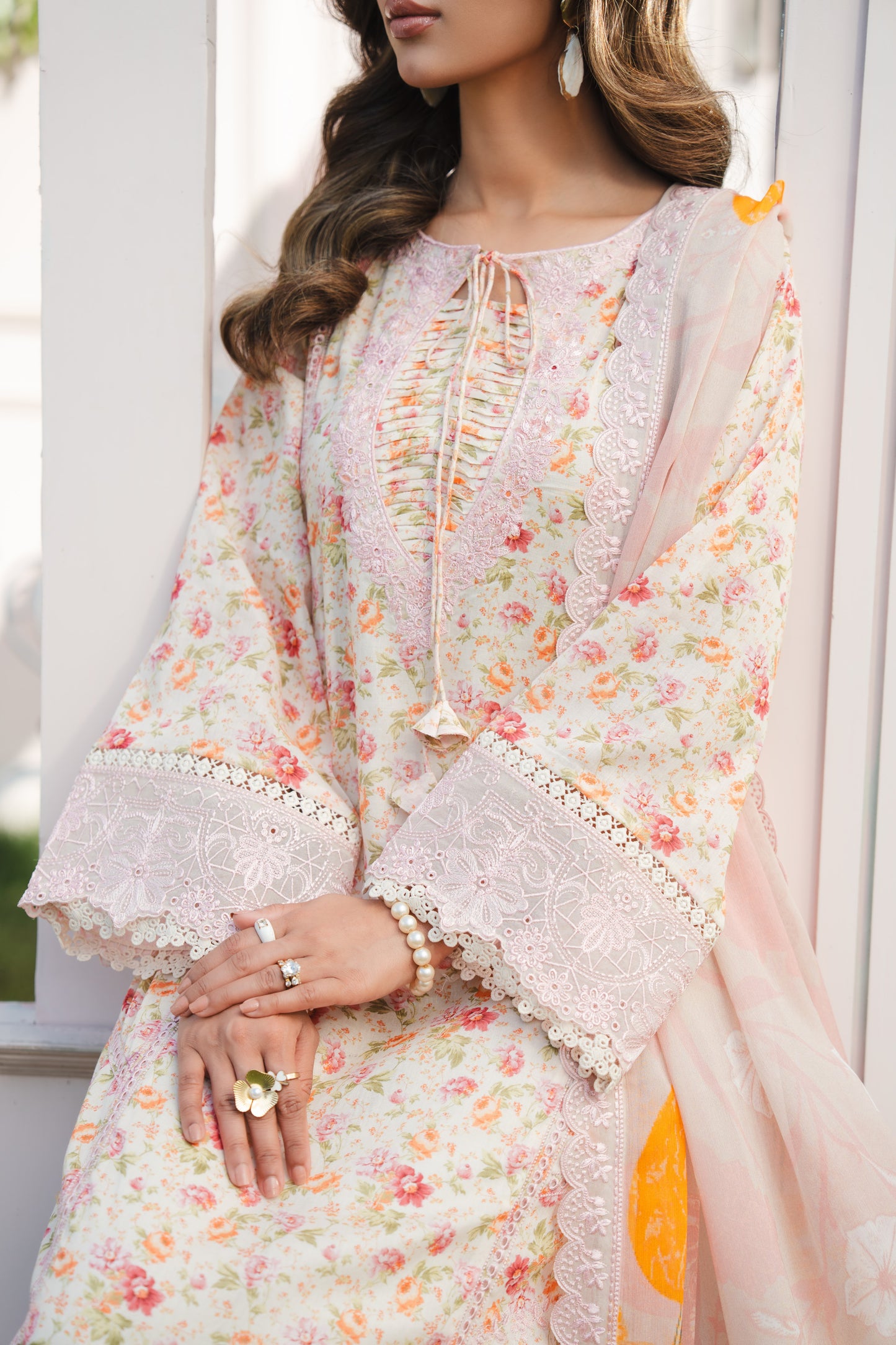 Rs 14500 Aneelas Stitched Print Emb Lawn Print Emb 3pc Chiffon Duppata [SPR-26-38]