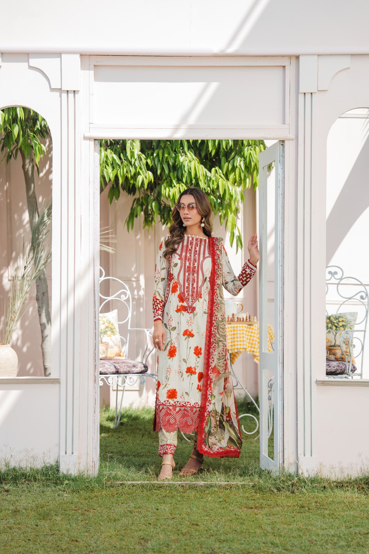 Rs 15500 Aneelas Stitched Lawn Print Emb 3pc Chiffon Duppata [SPR-26-33] [Dispatch Time 2.5 Months]