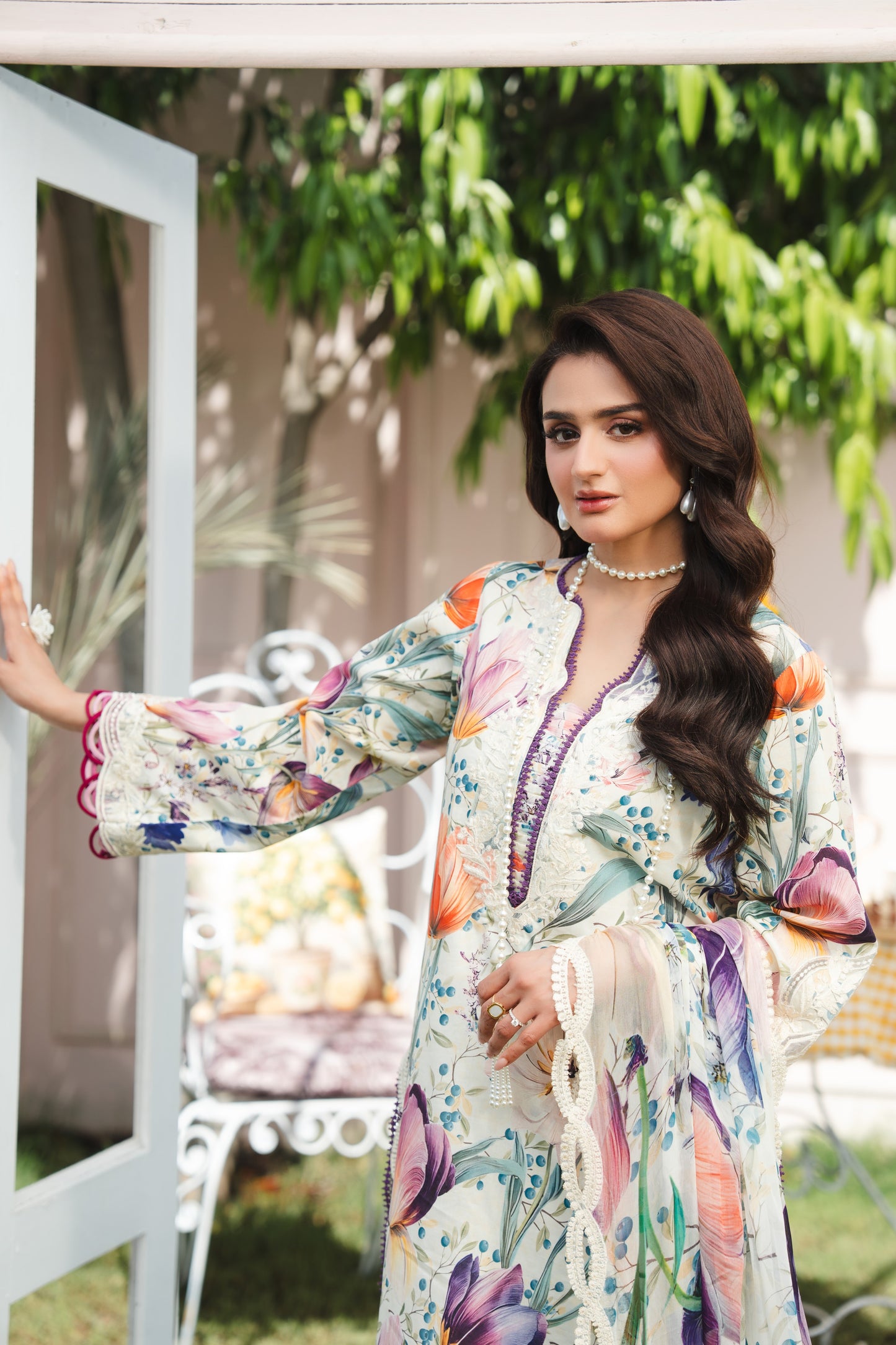 Rs 14500 Aneelas Stitched Lawn Print Emb 3pc Chiffon Duppata [SPR-26-36-A] [Dispatch Time 2 Months]