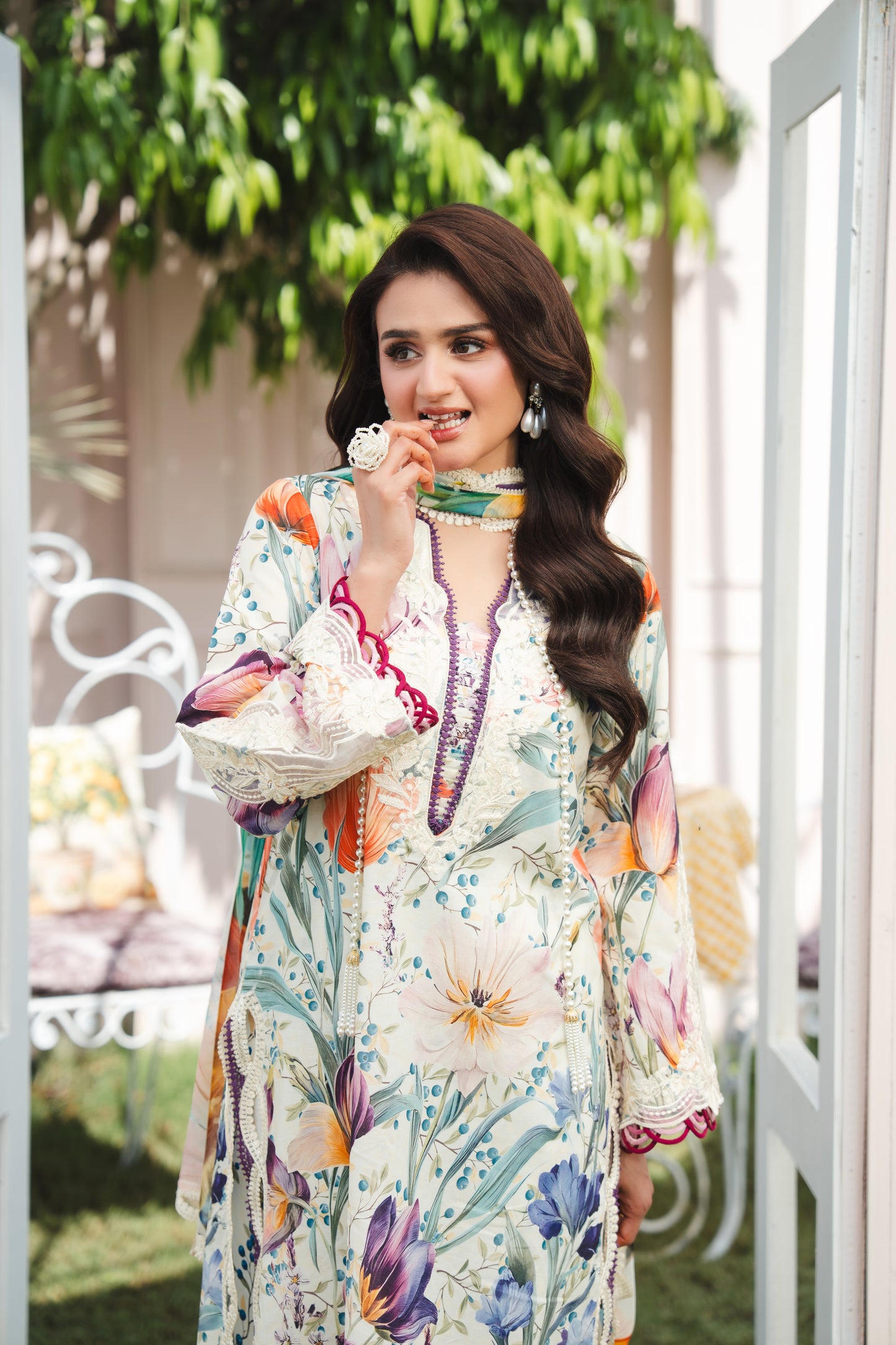Rs 14500 Aneelas Stitched Lawn Print Emb 3pc Chiffon Duppata [SPR-26-36-A] [Dispatch Time 2 Months]