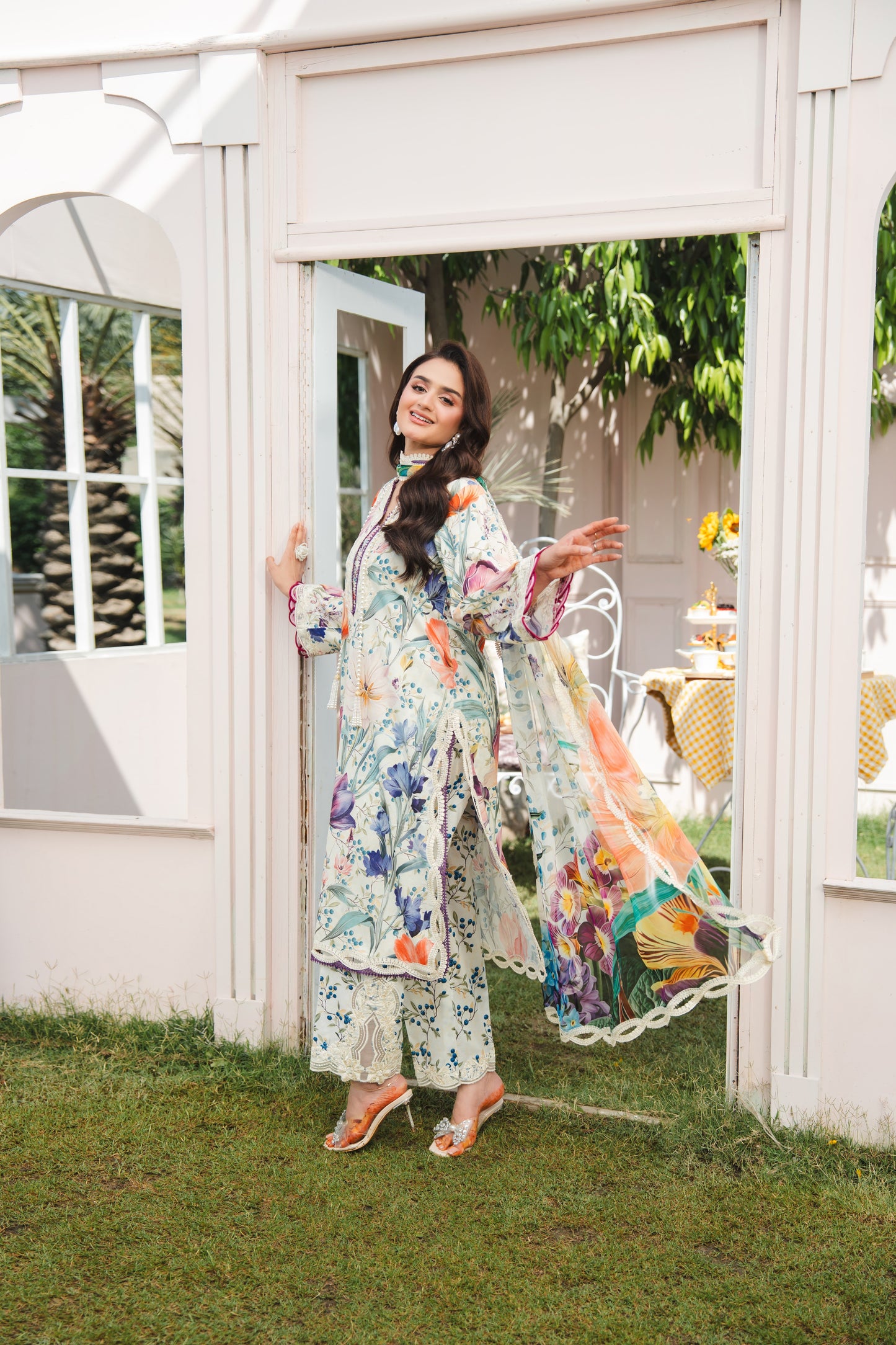 Rs 14500 Aneelas Stitched Lawn Print Emb 3pc Chiffon Duppata [SPR-26-36-A] [Dispatch Time 2 Months]