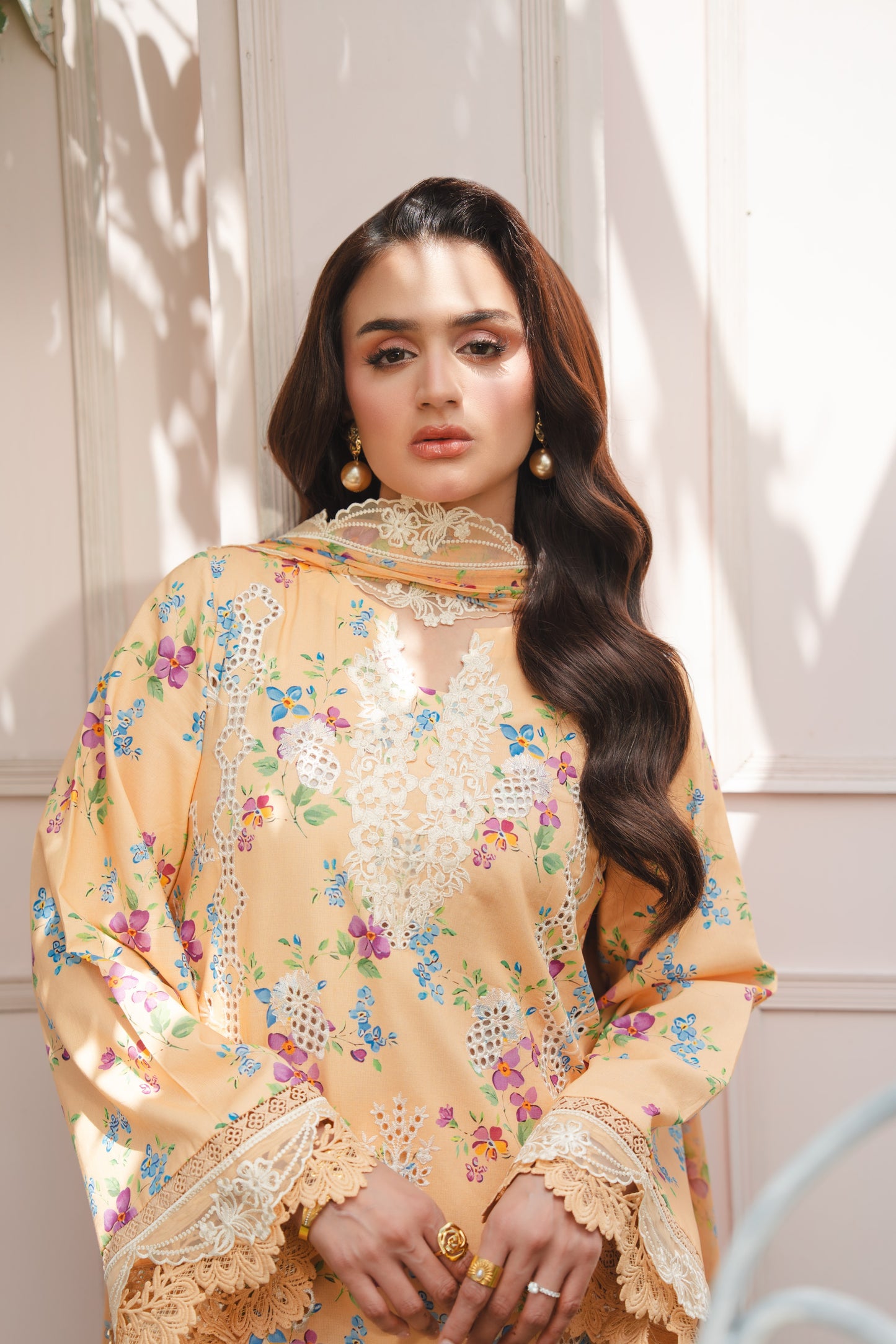 Rs 14000 Aneelas Stitched Lawn Print Emb 3pc Chiffon Duppata [SPR-26-41-A] [Dispatch Time 2 Months]