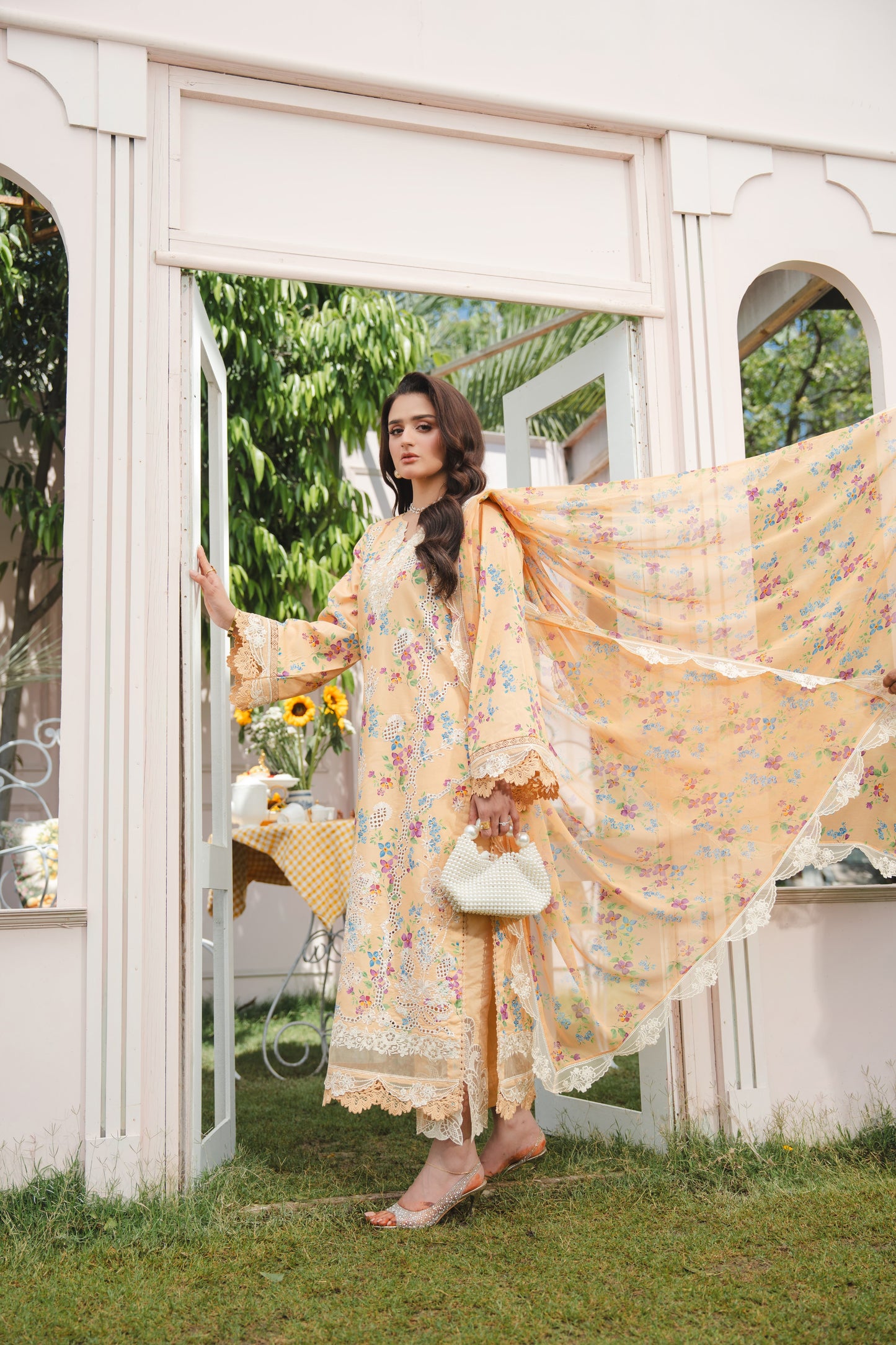 Rs 14000 Aneelas Stitched Lawn Print Emb 3pc Chiffon Duppata [SPR-26-41-A] [Dispatch Time 2 Months]