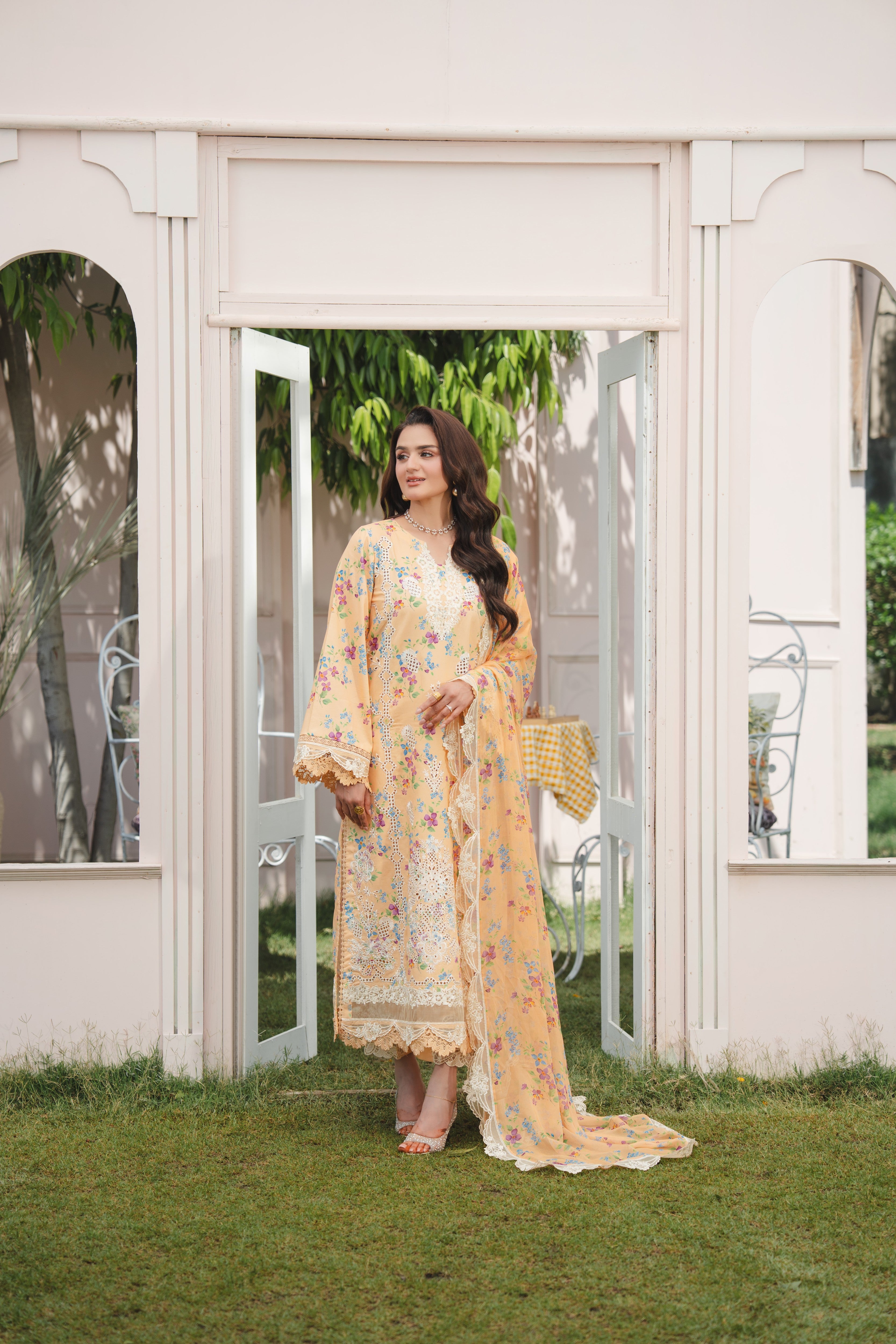 Rs 14000 Aneelas Stitched Lawn Print Emb 3pc Chiffon Duppata [SPR-26-41-A] [Dispatch Time 2 Months]