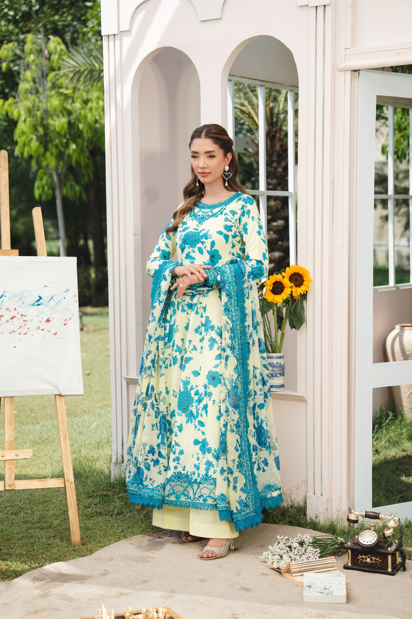 Rs 15950 Aneelas Stitched Lawn Print Emb Frock 3pc Chiffon Duppata [SPR-26-44-A] [Dispatch Time 2.5 Months]