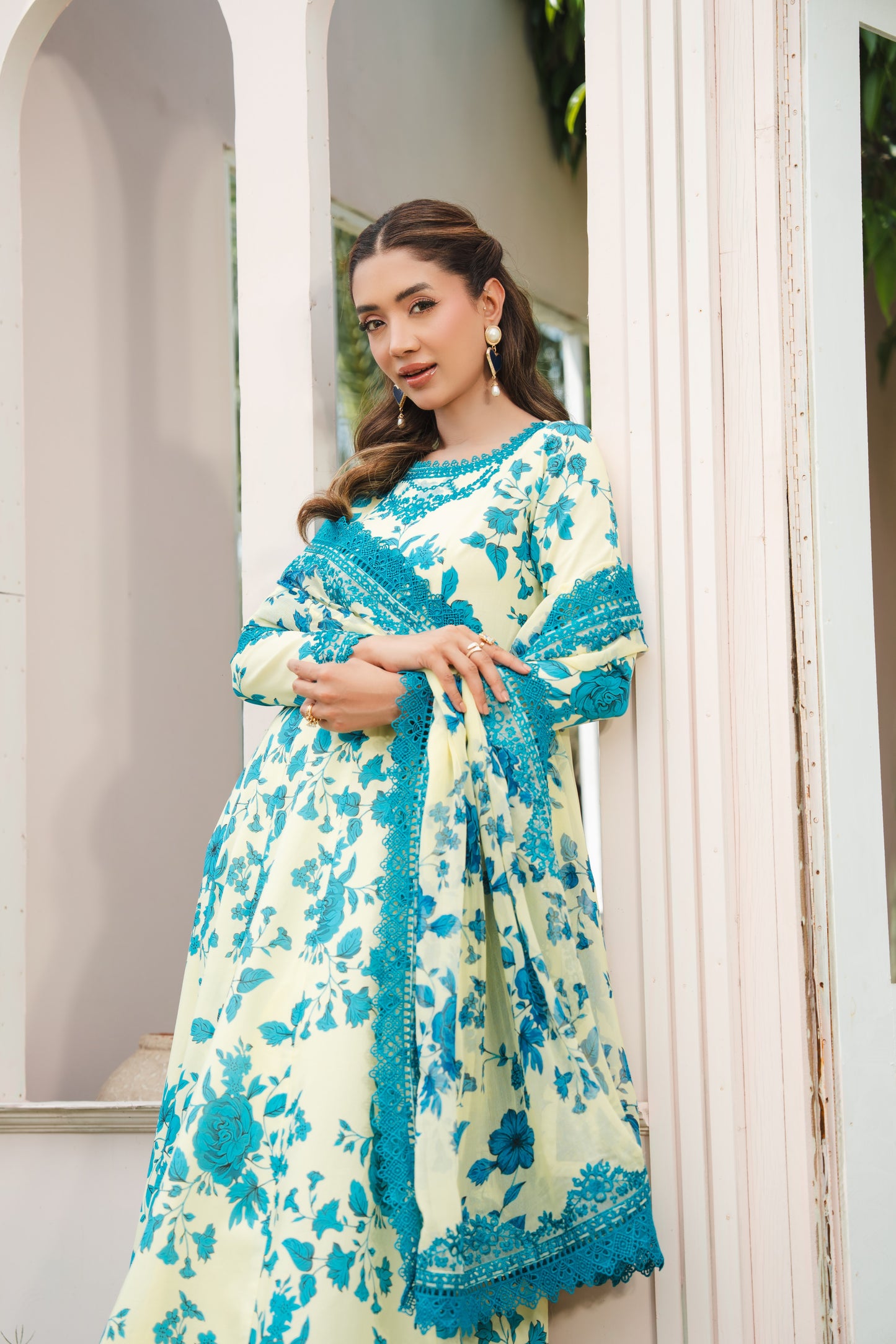 Rs 15950 Aneelas Stitched Lawn Print Emb Frock 3pc Chiffon Duppata [SPR-26-44-A] [Dispatch Time 2.5 Months]