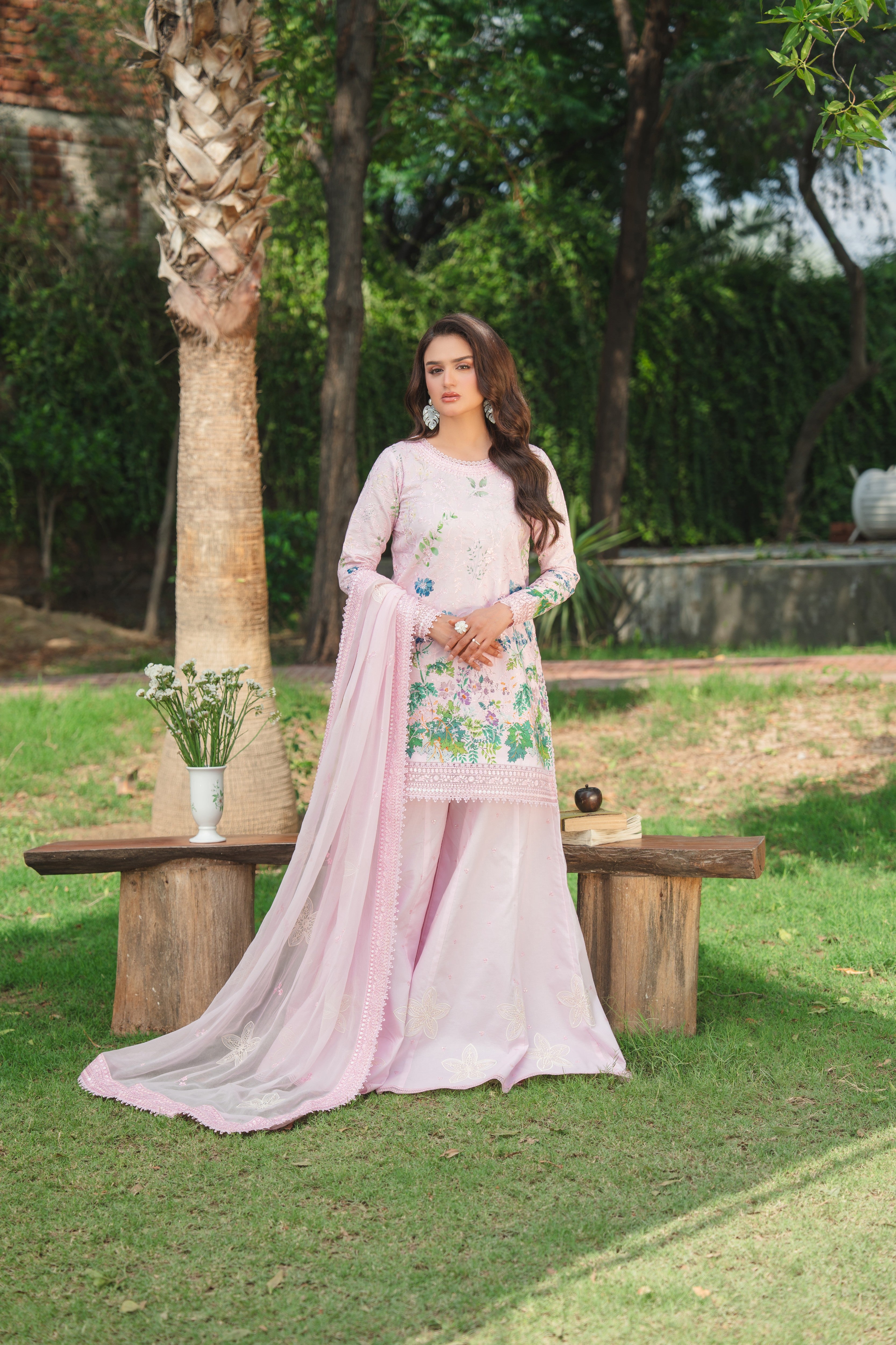 Rs 18000 Aneelas Stitched Print Heavy Emb Shirt Sharara Emb Chiffon Duppata 3pc [SPR-26-78-B] [Dispatch Time 2 Months]