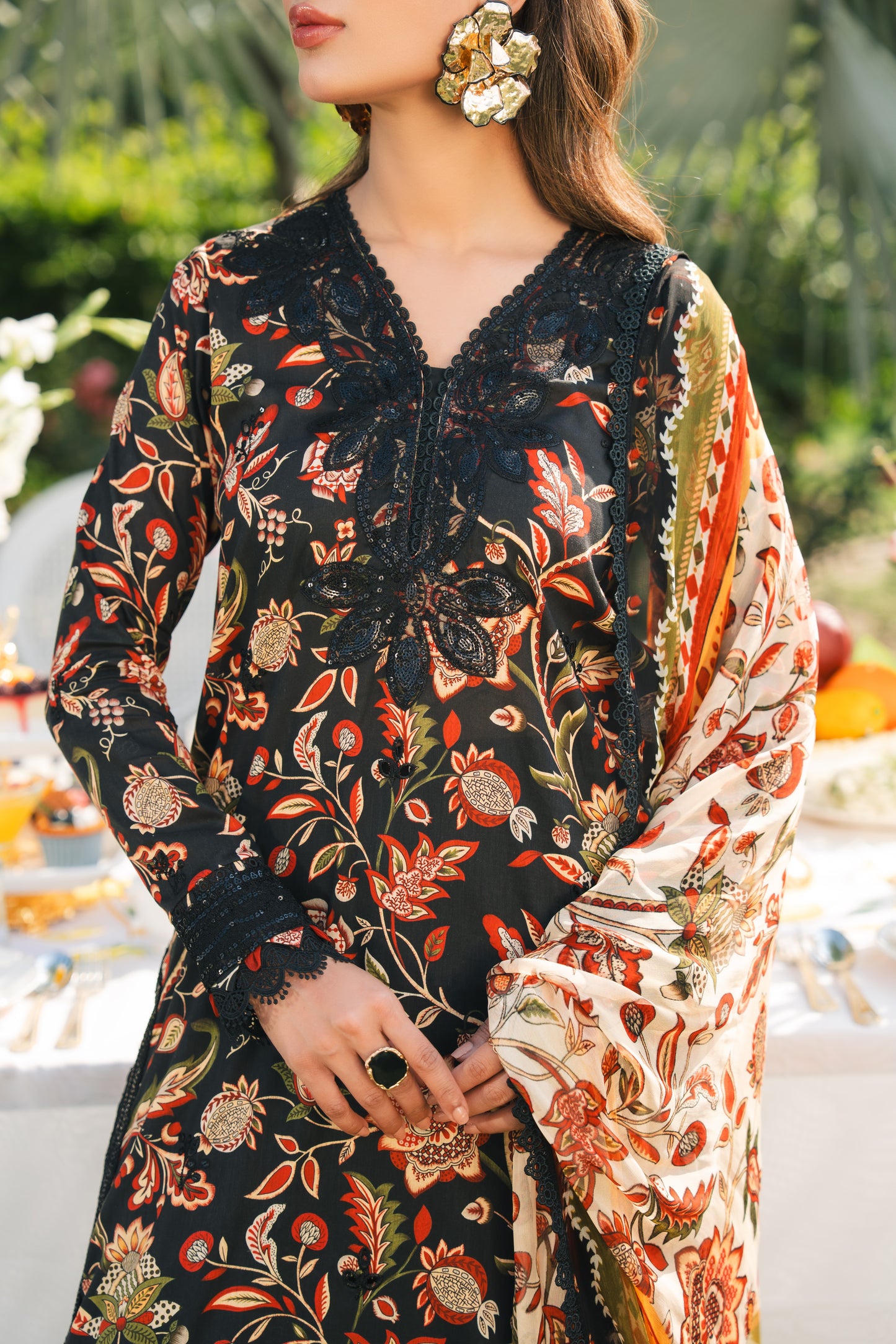 Rs 13500 Aneelas Stitched Lawn Emb Print Chiffon Duppata 3pc [SPR-26-30-A] [Dispatch Time 2 Months]