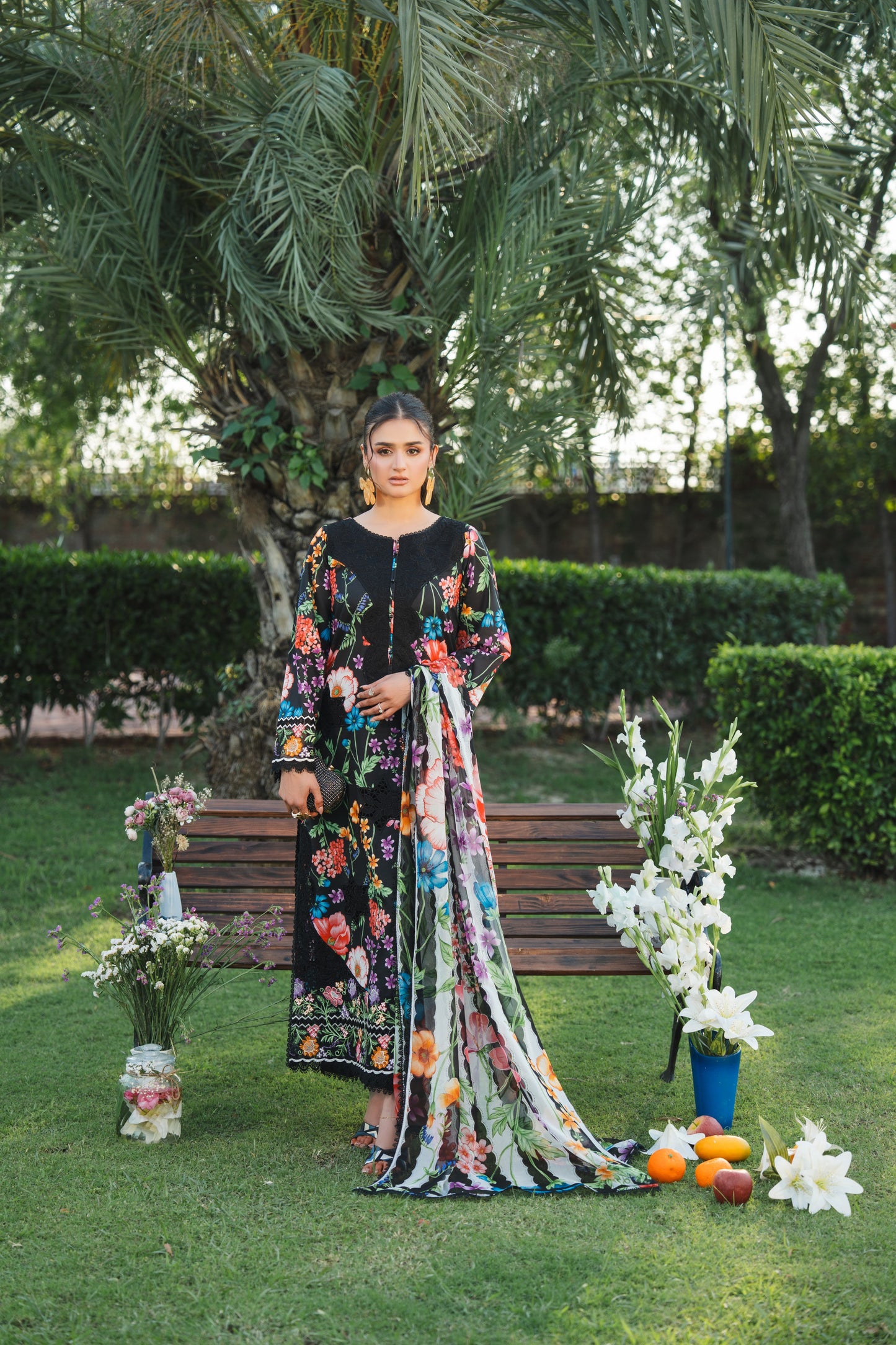 Rs 13500 Aneelas Stitched Lawn Print Emb 3pc with Chiffon Duppata [SPR-26-35-A] [Dispatch Time 2 Months]