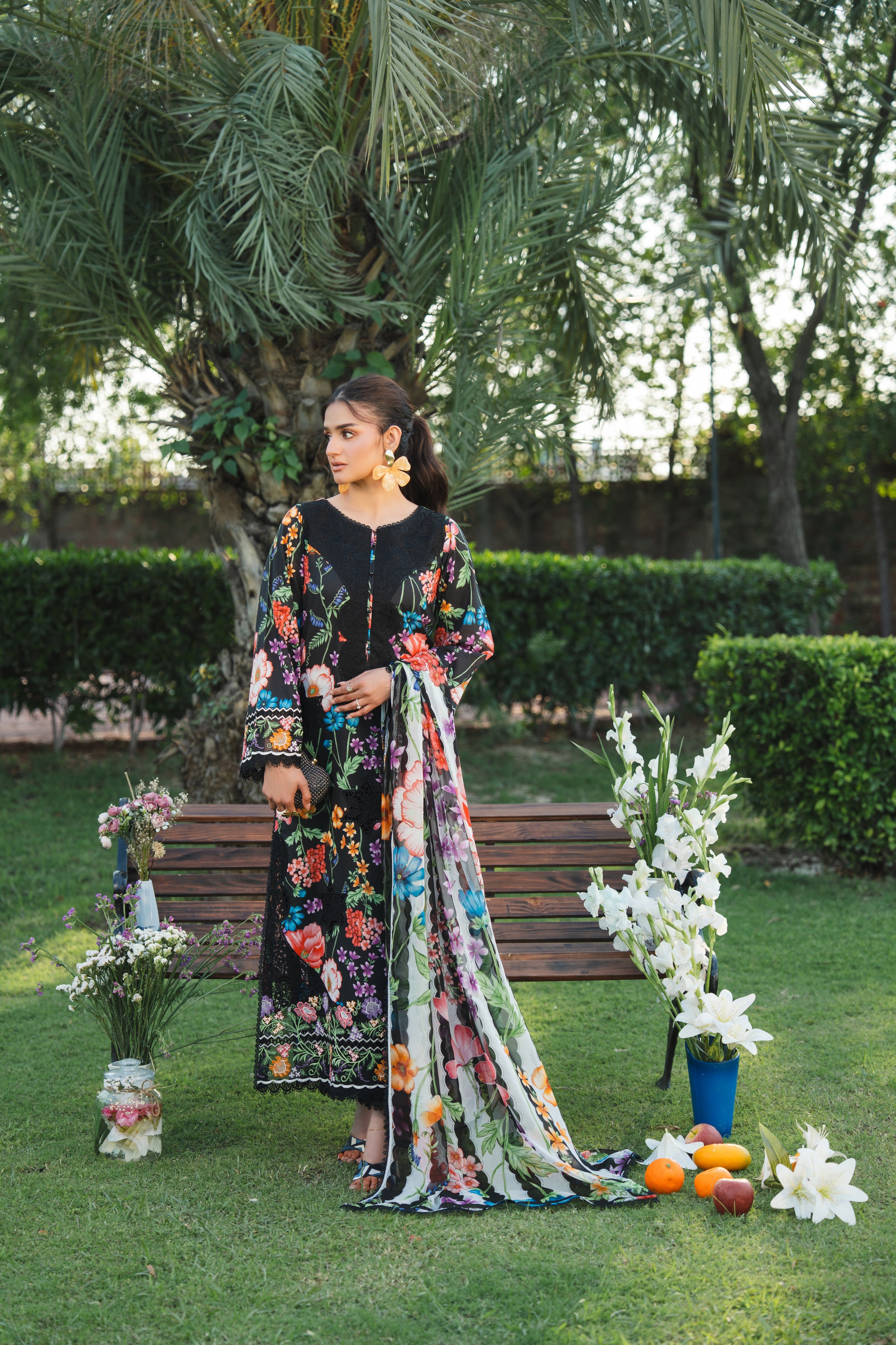 Rs 12700 Aneelas Stitched Lawn Print Emb 3pc with Voil Lawn Duppata [SPR-26-35-B] [Dispatch Time 2 Months]