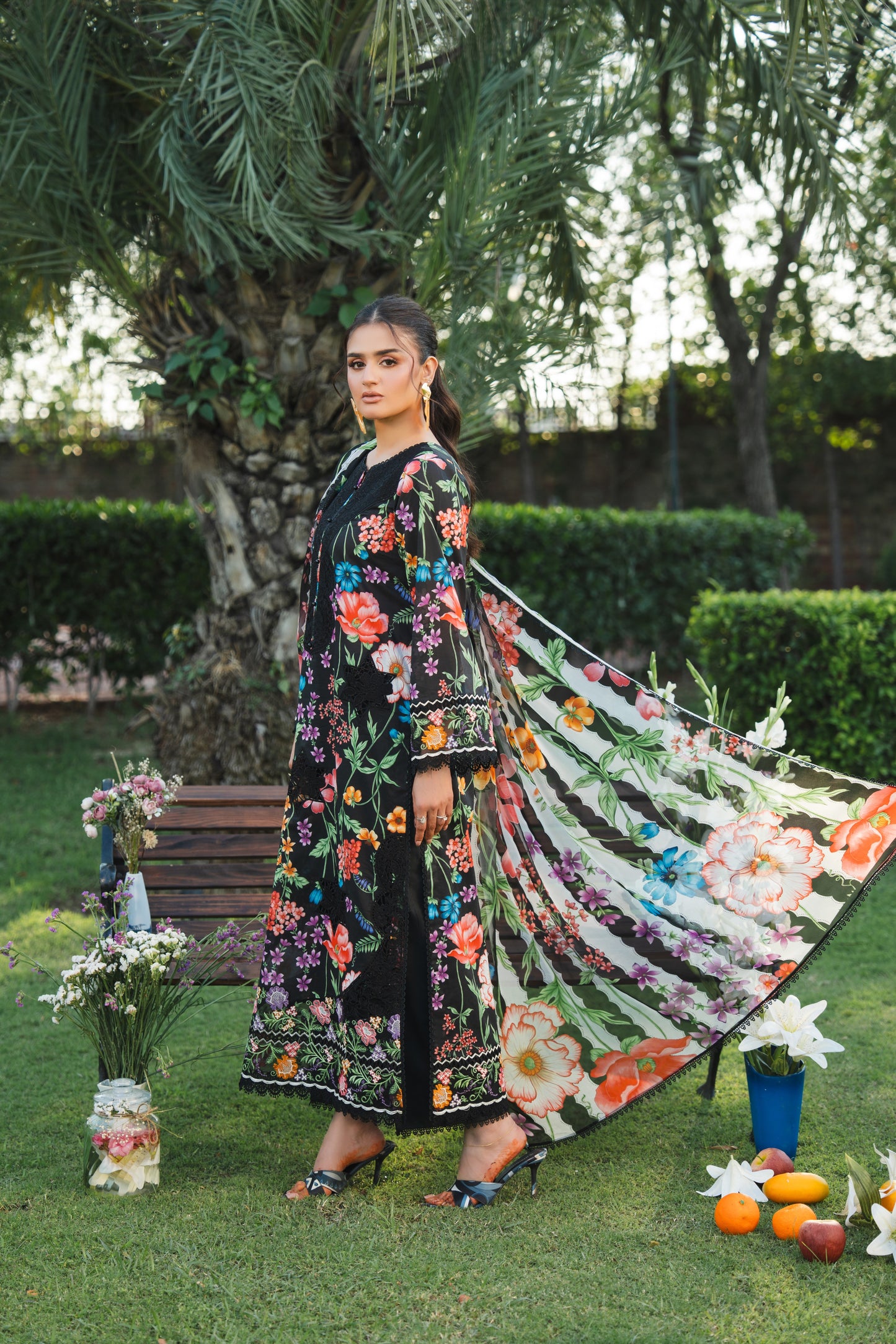 Rs 12700 Aneelas Stitched Lawn Print Emb 3pc with Voil Lawn Duppata [SPR-26-35-B] [Dispatch Time 2 Months]