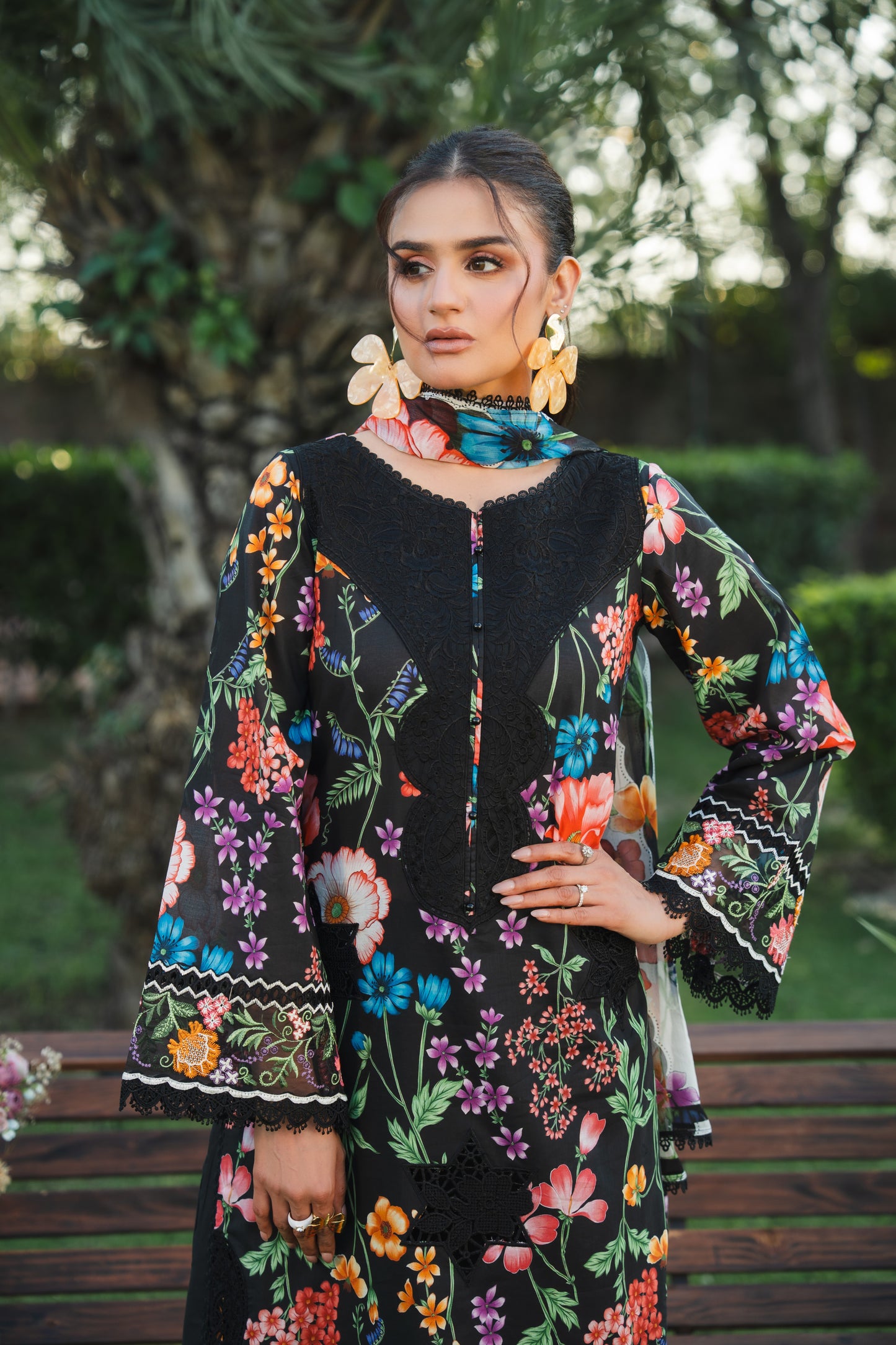 Rs 13500 Aneelas Stitched Lawn Print Emb 3pc with Chiffon Duppata [SPR-26-35-A] [Dispatch Time 2 Months]
