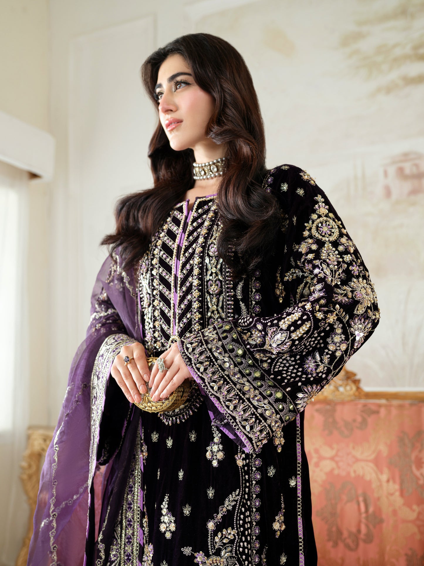 Aneelas Stitched Bridal/ Wedding Velvet with Ada Work 3pc [VT-01] [Dispatch Time 3 Months]