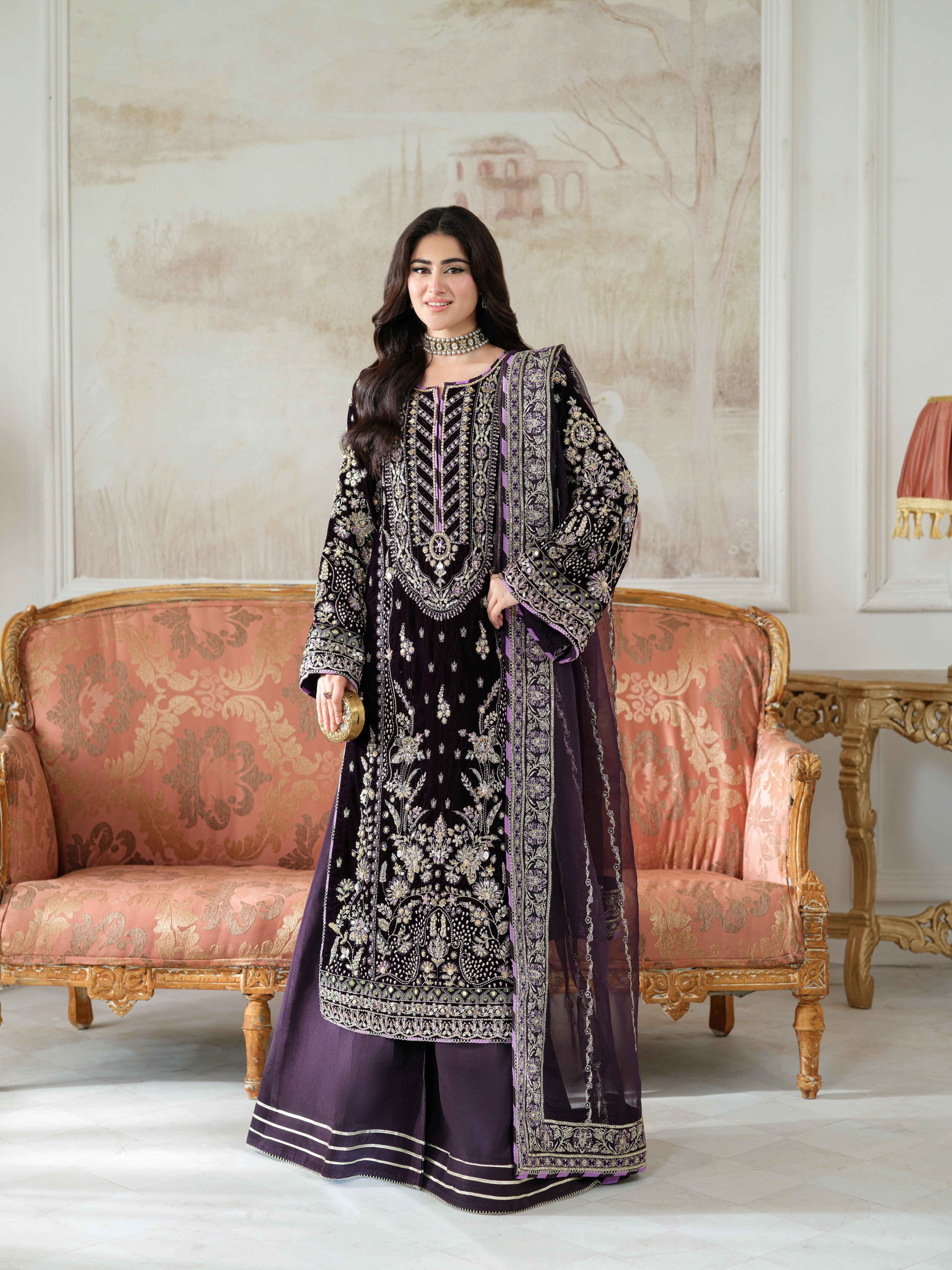Rs 37500 Aneelas Stitched Bridal/ Wedding Velvet with Ada Work 3pc [VT-01] [Dispatch Time 3 Months]