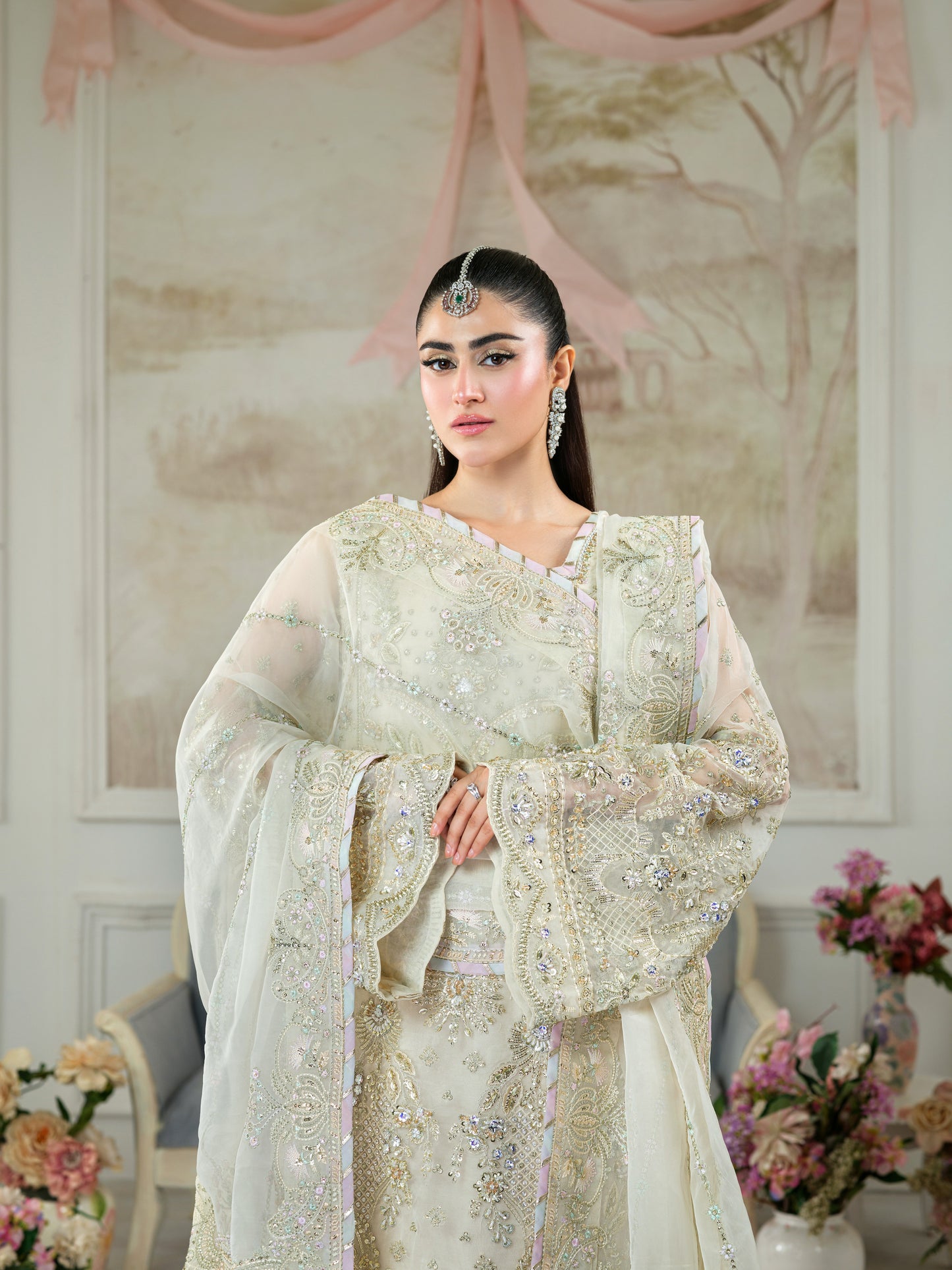 Aneelas Stitched Bridal Ada Work Organza Raw Silk Trouser 3pc [BR-09] [Dispatch Time 2 Months]