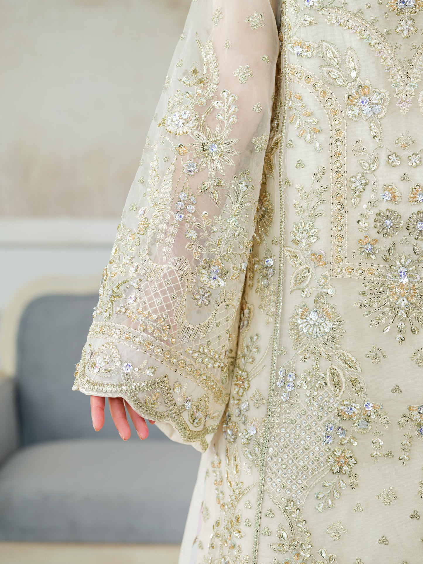 Aneelas Stitched Bridal Ada Work Organza Raw Silk Trouser 3pc [BR-09] [Dispatch Time 2 Months]