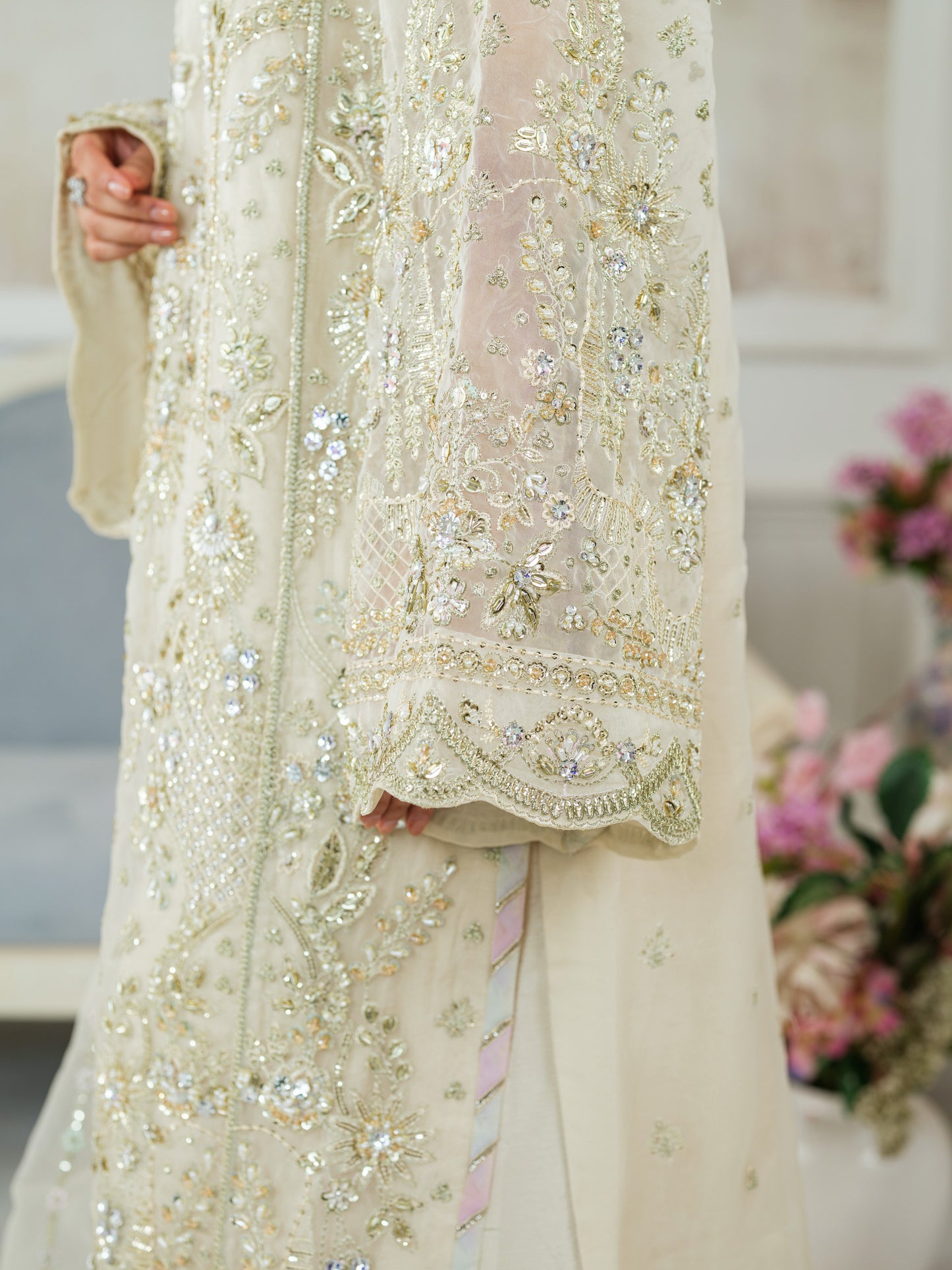 Aneelas Stitched Bridal Ada Work Organza Raw Silk Trouser 3pc [BR-09] [Dispatch Time 2 Months]