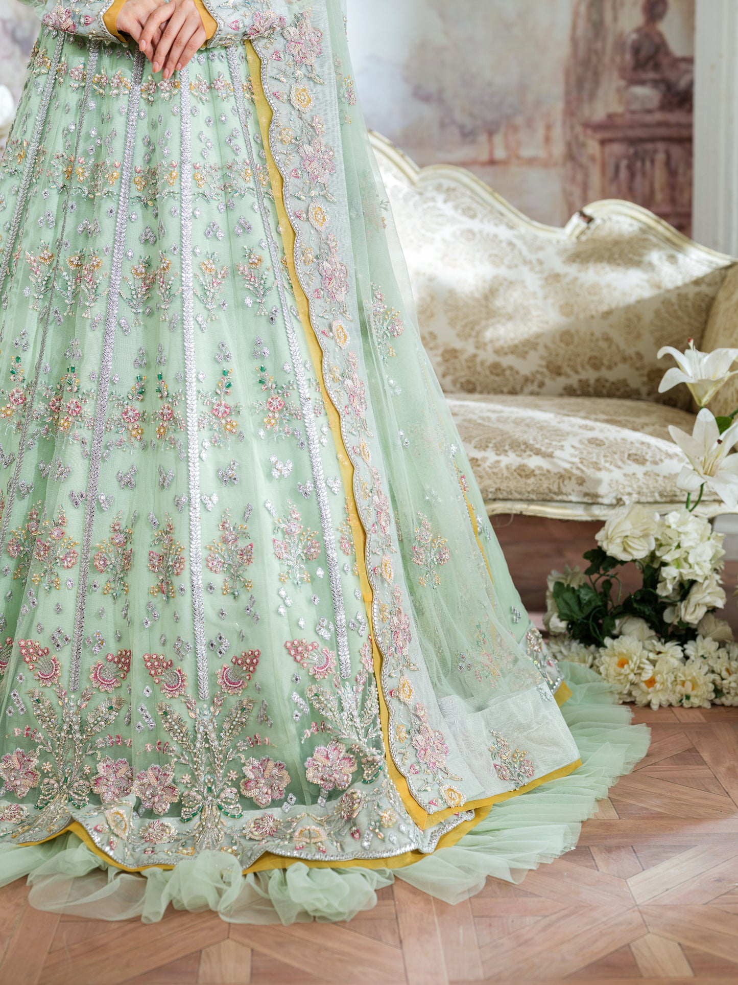 Aneelas Stitched Bridal Net Choli Lehenga 3pc [BR-10] [Dispatch Time 3 Months]