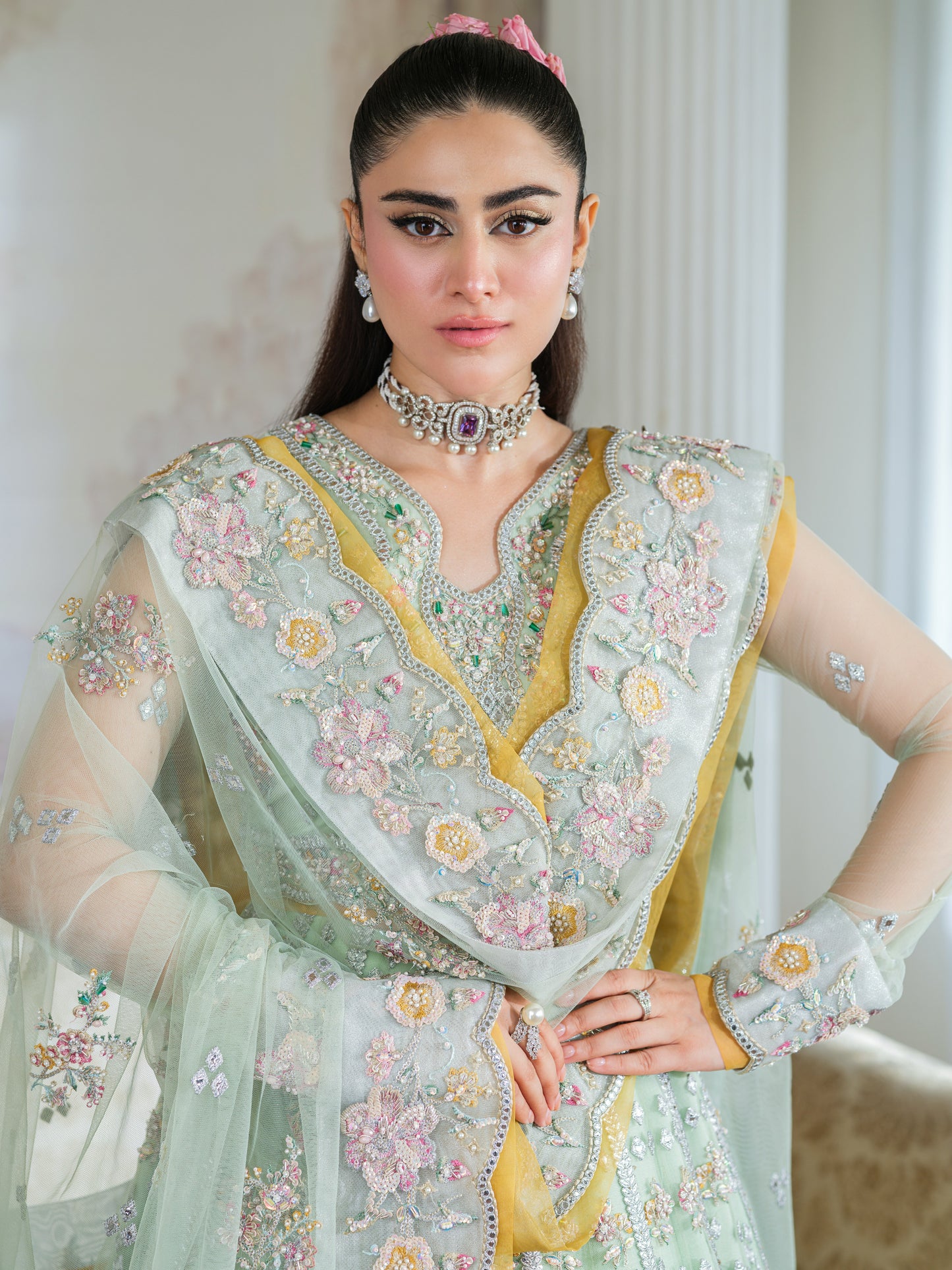 Aneelas Stitched Bridal Net Choli Lehenga 3pc [BR-10] [Dispatch Time 3 Months]