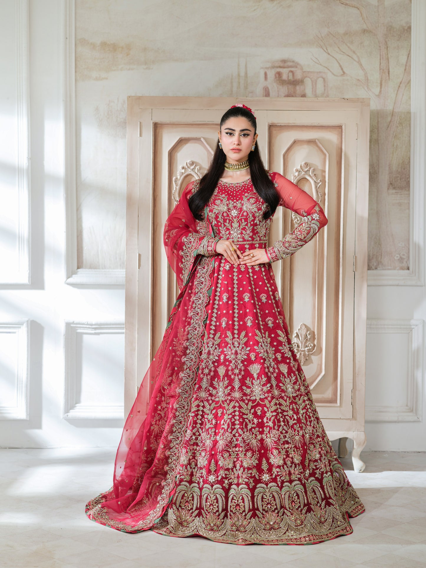 Aneelas Stitched Heavy Bridal Maxi With Ada Work 3pc [BR-12] [Dispatch Time 2 Months]