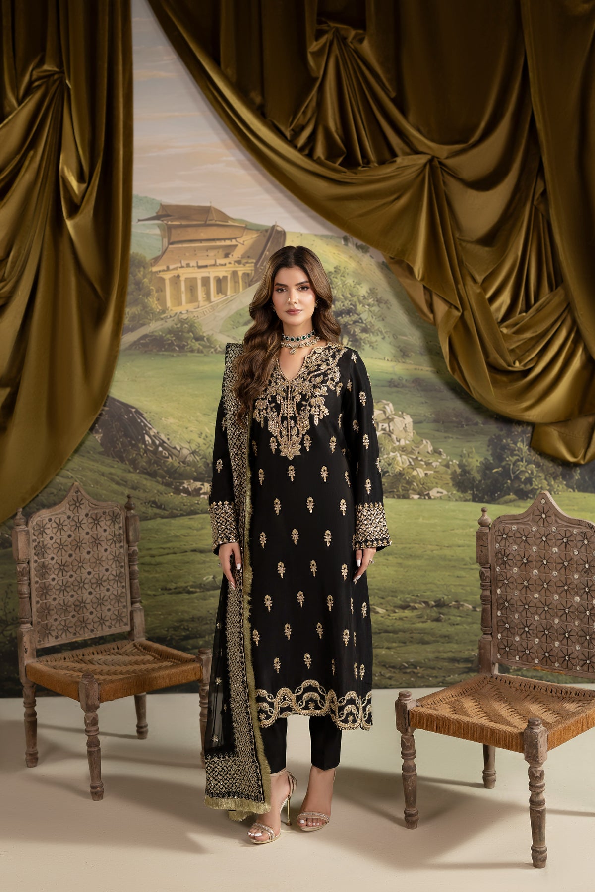 Aneelas Korean Raw Silk Ada Work Emb 3pc Emb Duppata [FC-35] [Dispatch Time 2.5 Months]