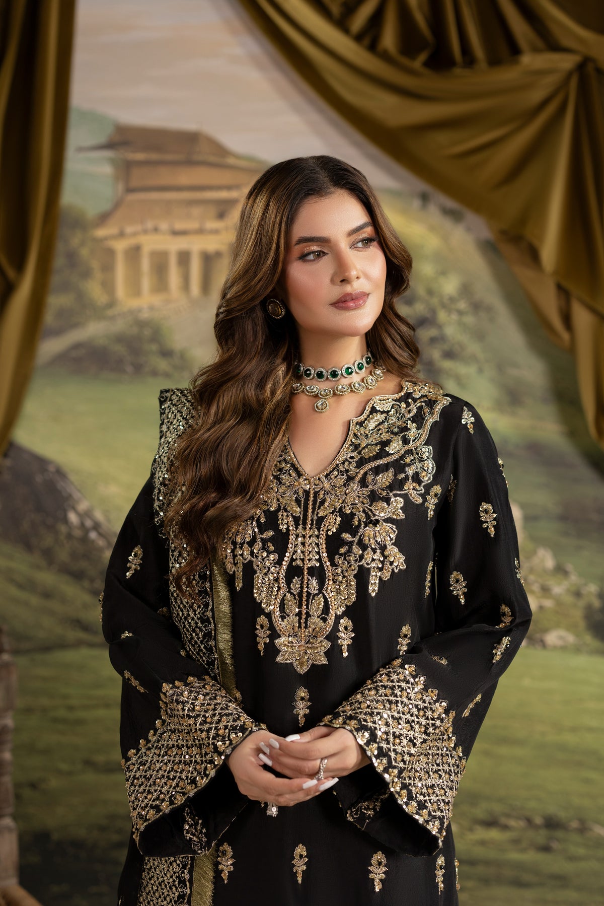 Aneelas Korean Raw Silk Ada Work Emb 3pc Emb Duppata [FC-35] [Dispatch Time 2.5 Months]