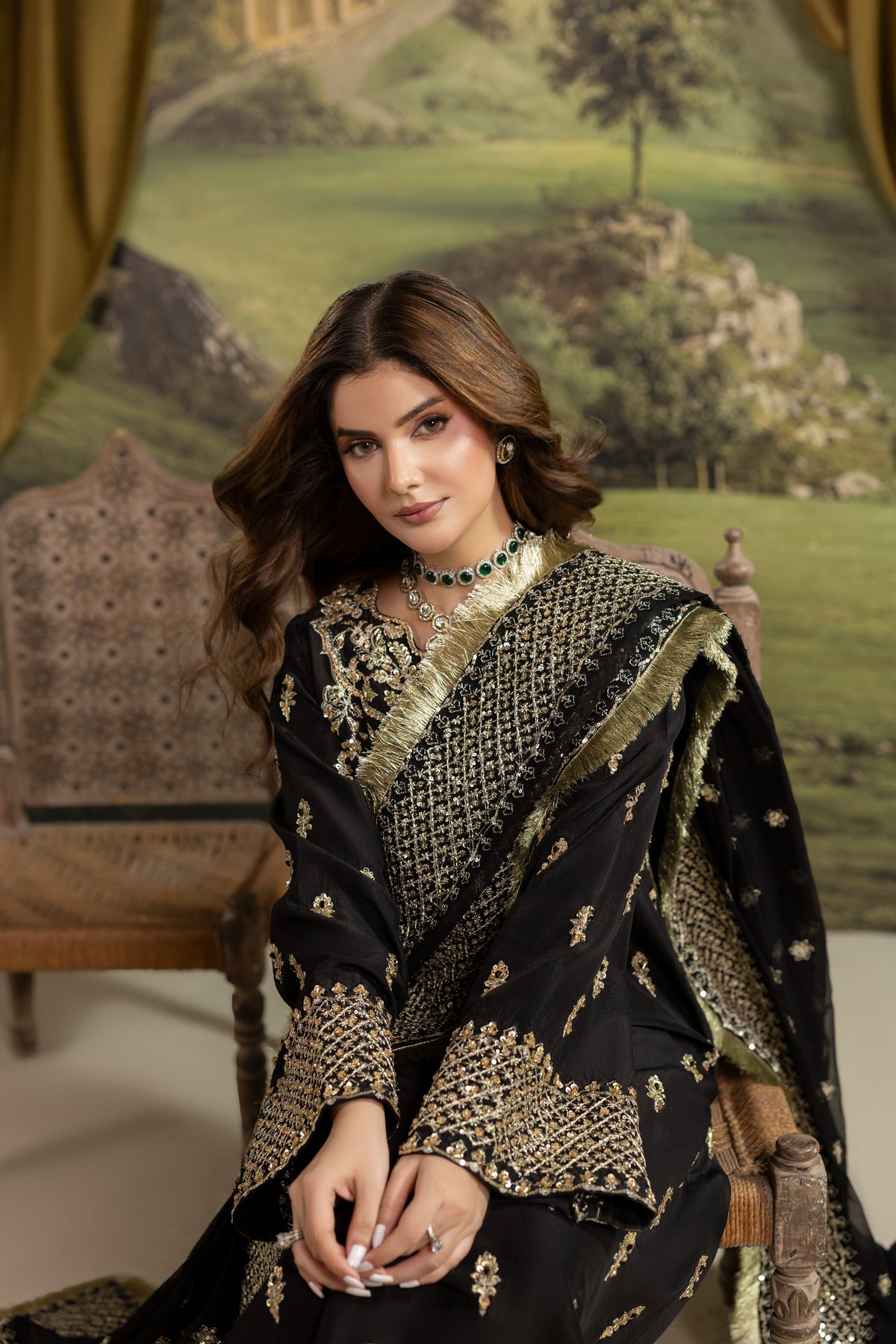 Aneelas Korean Raw Silk Ada Work Emb 3pc Emb Duppata [FC-35] [Dispatch Time 2.5 Months]