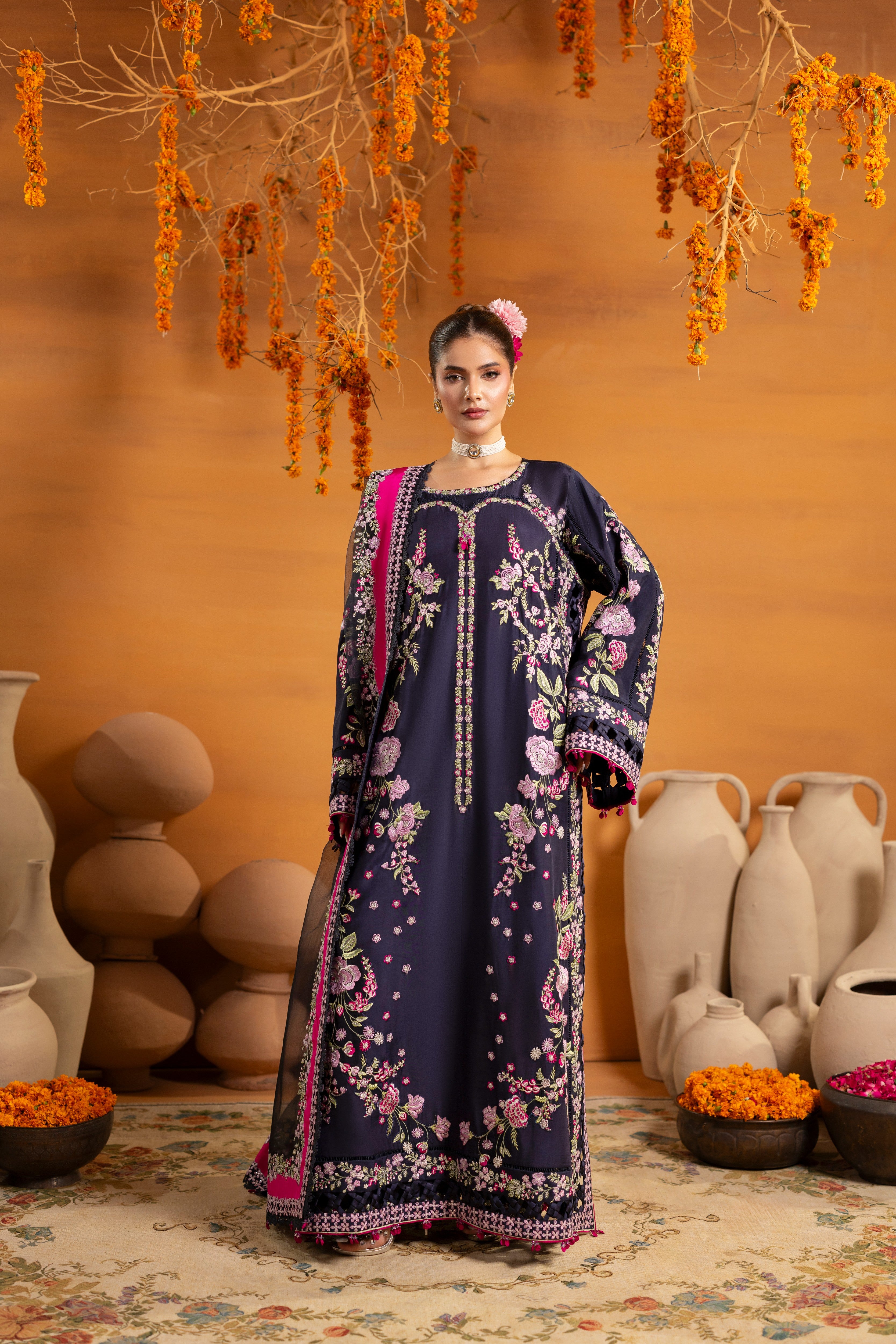 Aneelas Premium Shamoz Silk Emb 3pc Organza Duppata [FC-44] [Dispatch Time 3 Months]