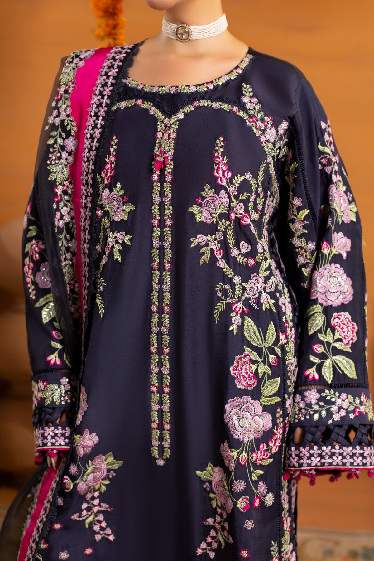 Aneelas Premium Shamoz Silk Emb 3pc Organza Duppata [FC-44] [Dispatch Time 3 Months]